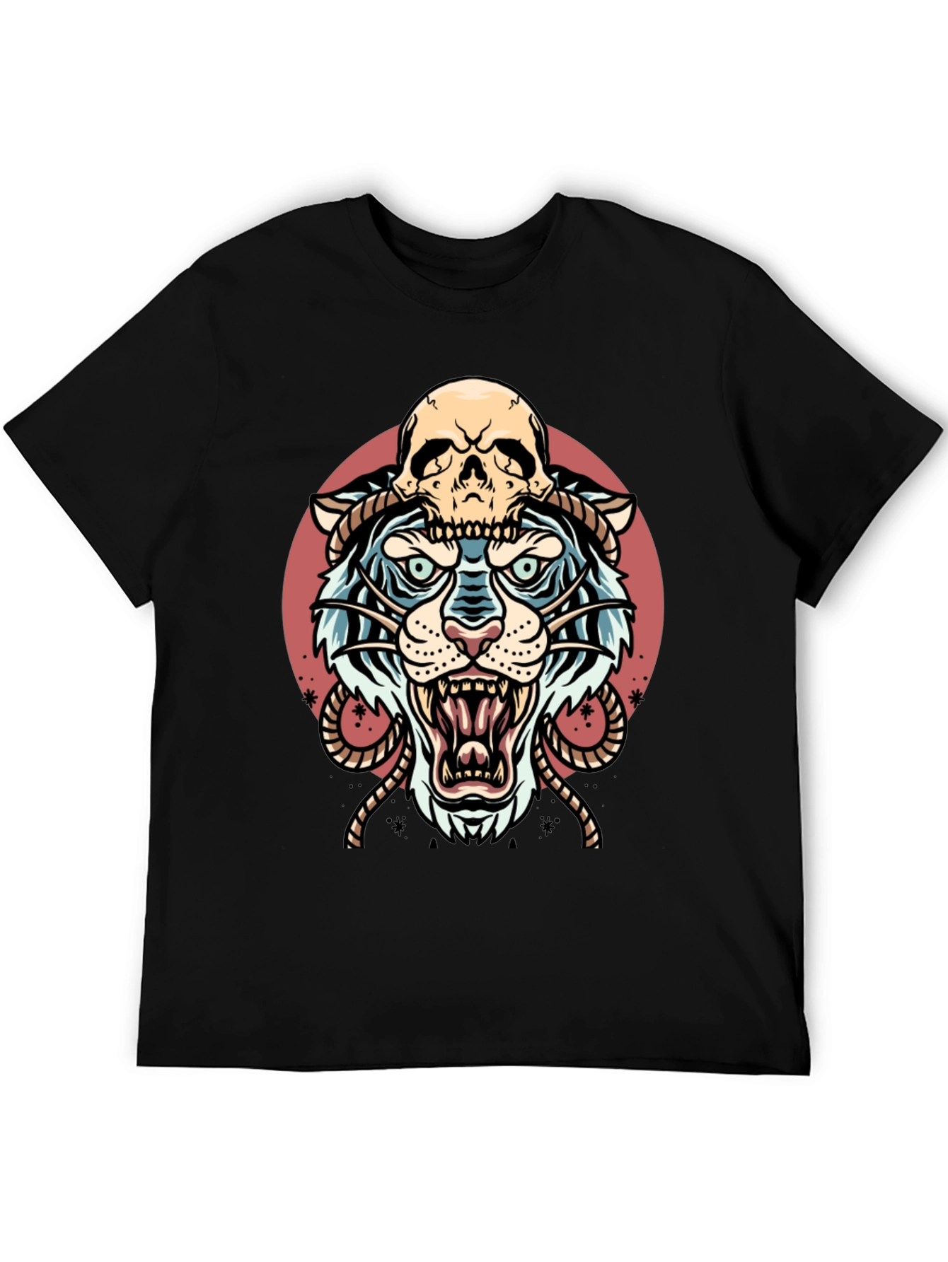 Tiger Skull Graphic Tee - Black Cotton Blend