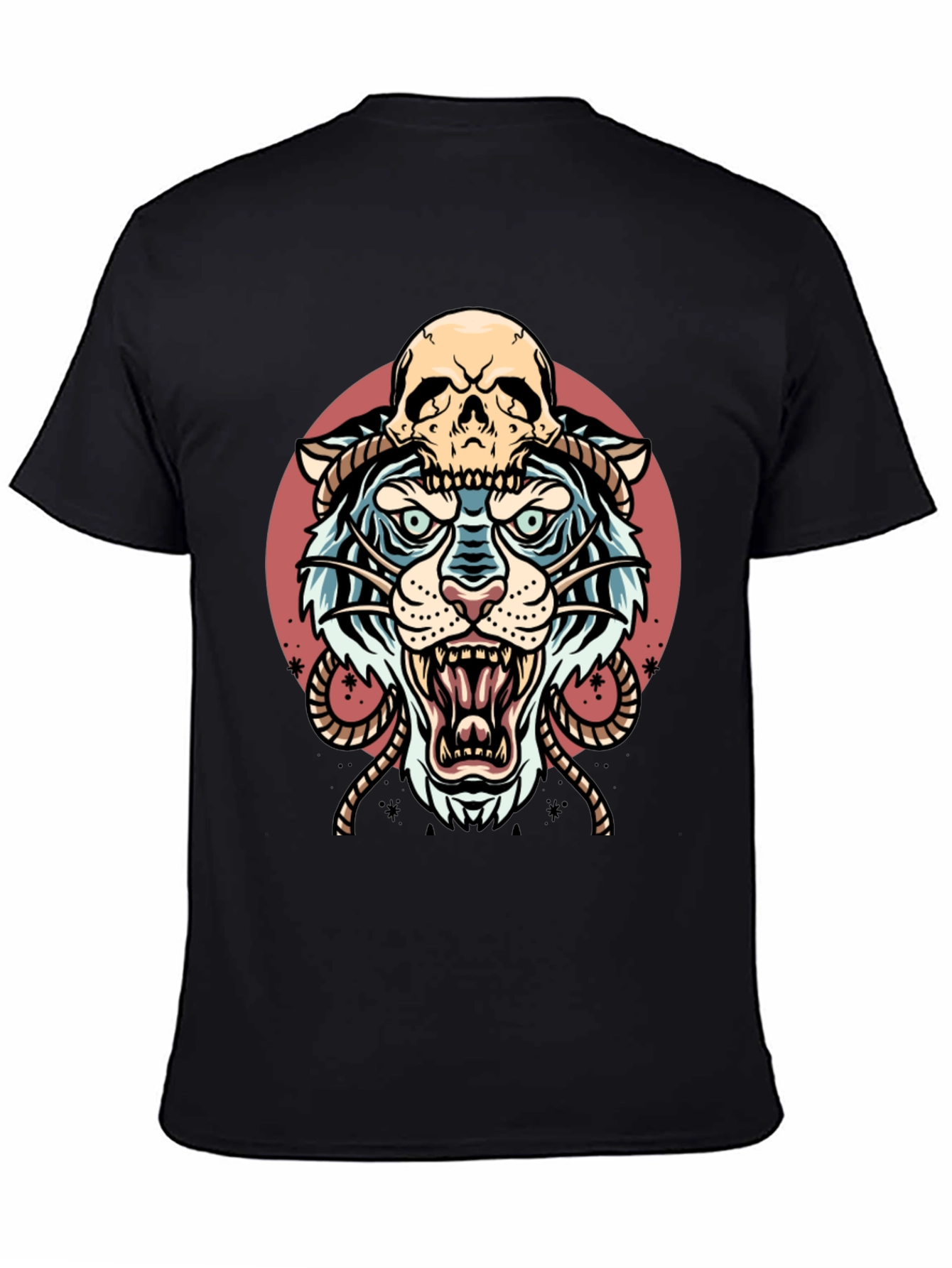 Tiger Skull Graphic Tee - Black Cotton Blend