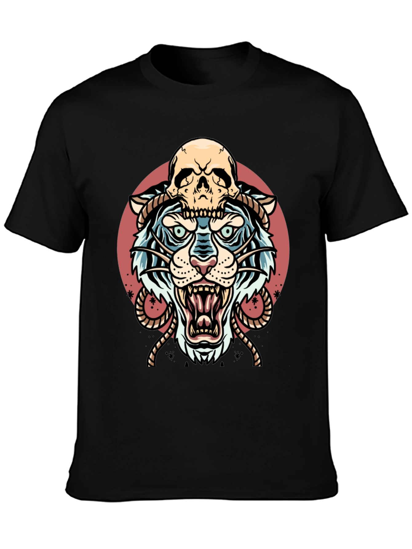 Tiger Skull Graphic Tee - Black Cotton Blend