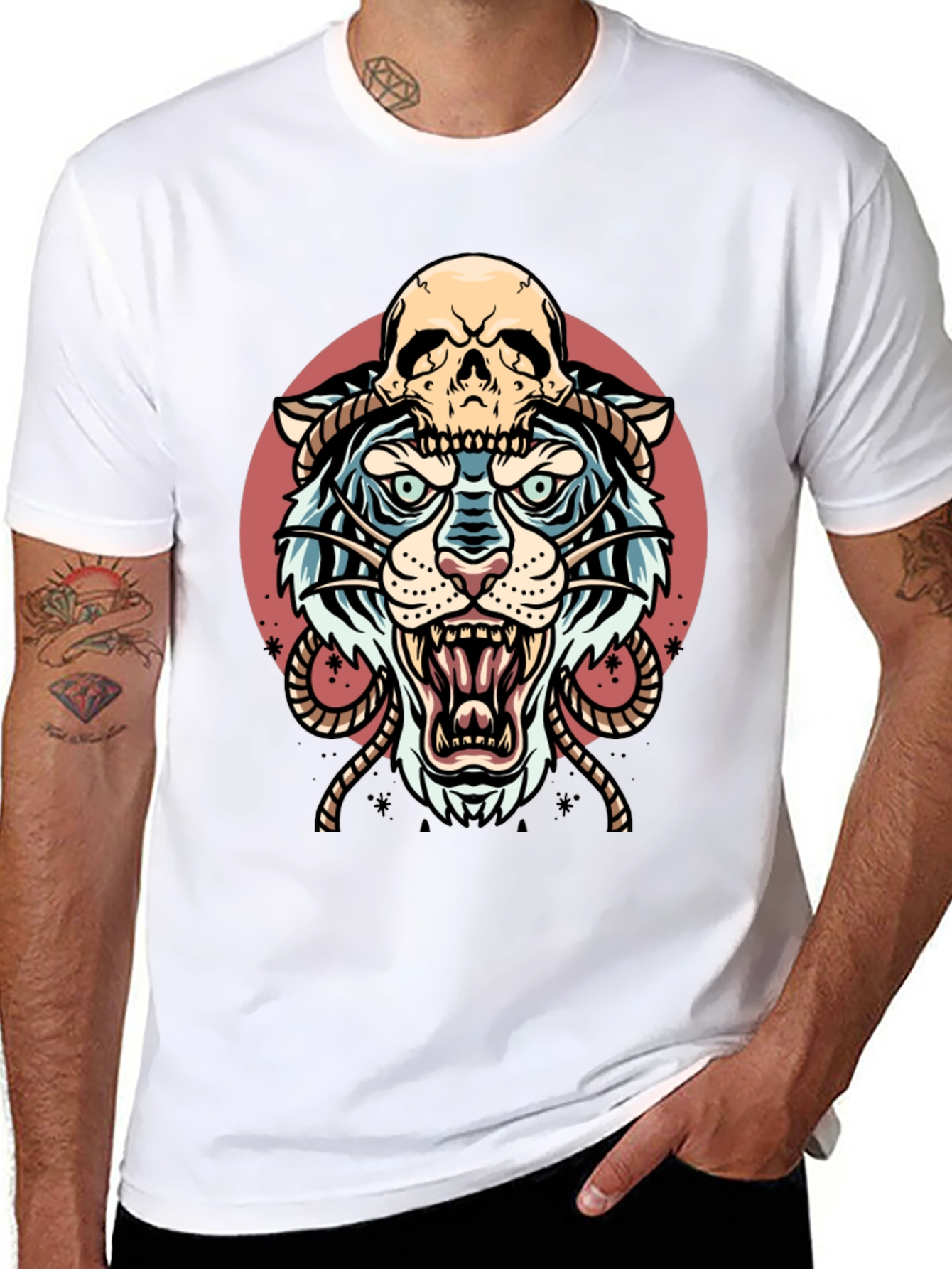 Tiger Skull Graphic Tee - Black Cotton Blend