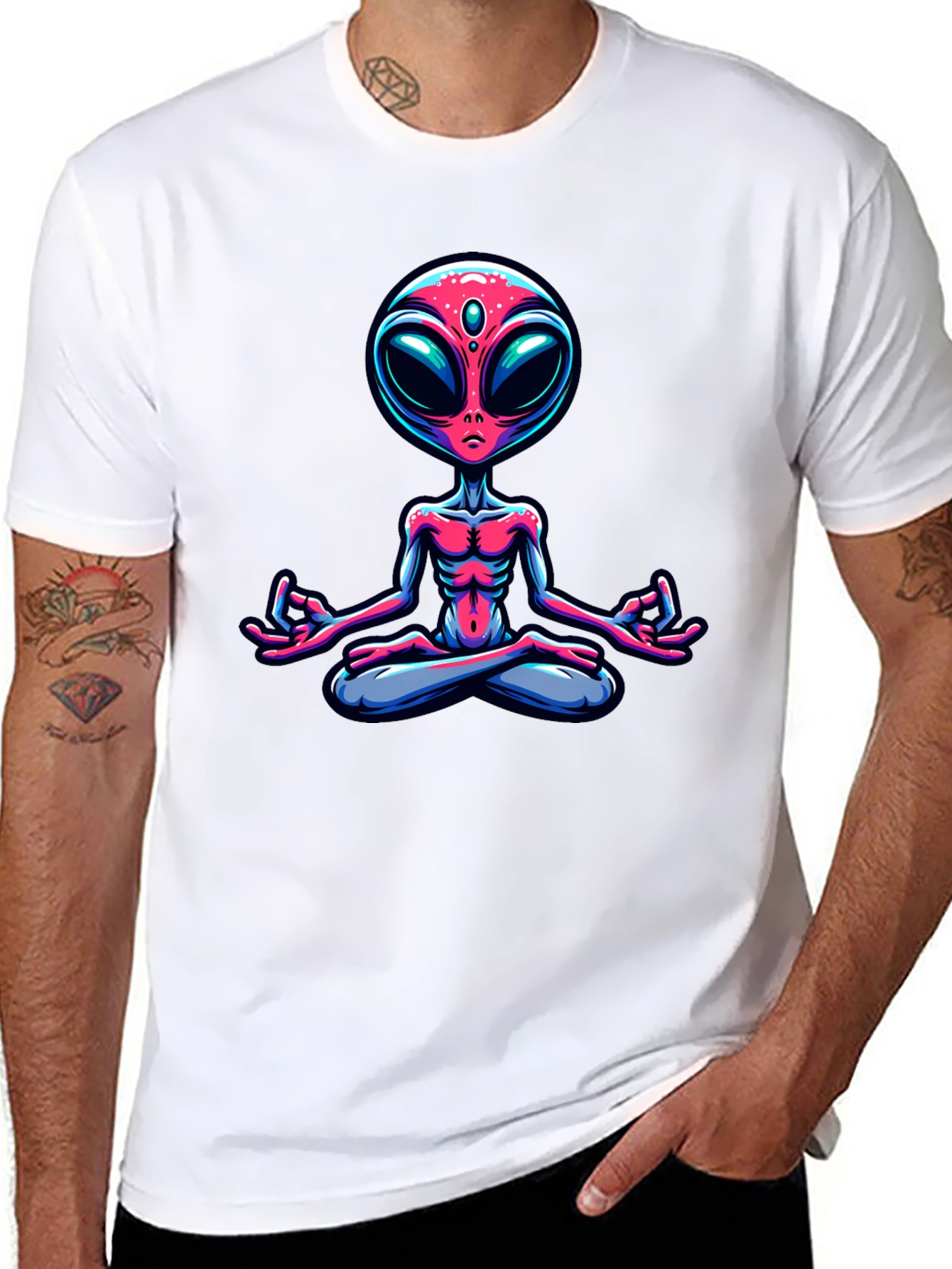 Meditating Alien Graphic Tee - Cosmic Comfort