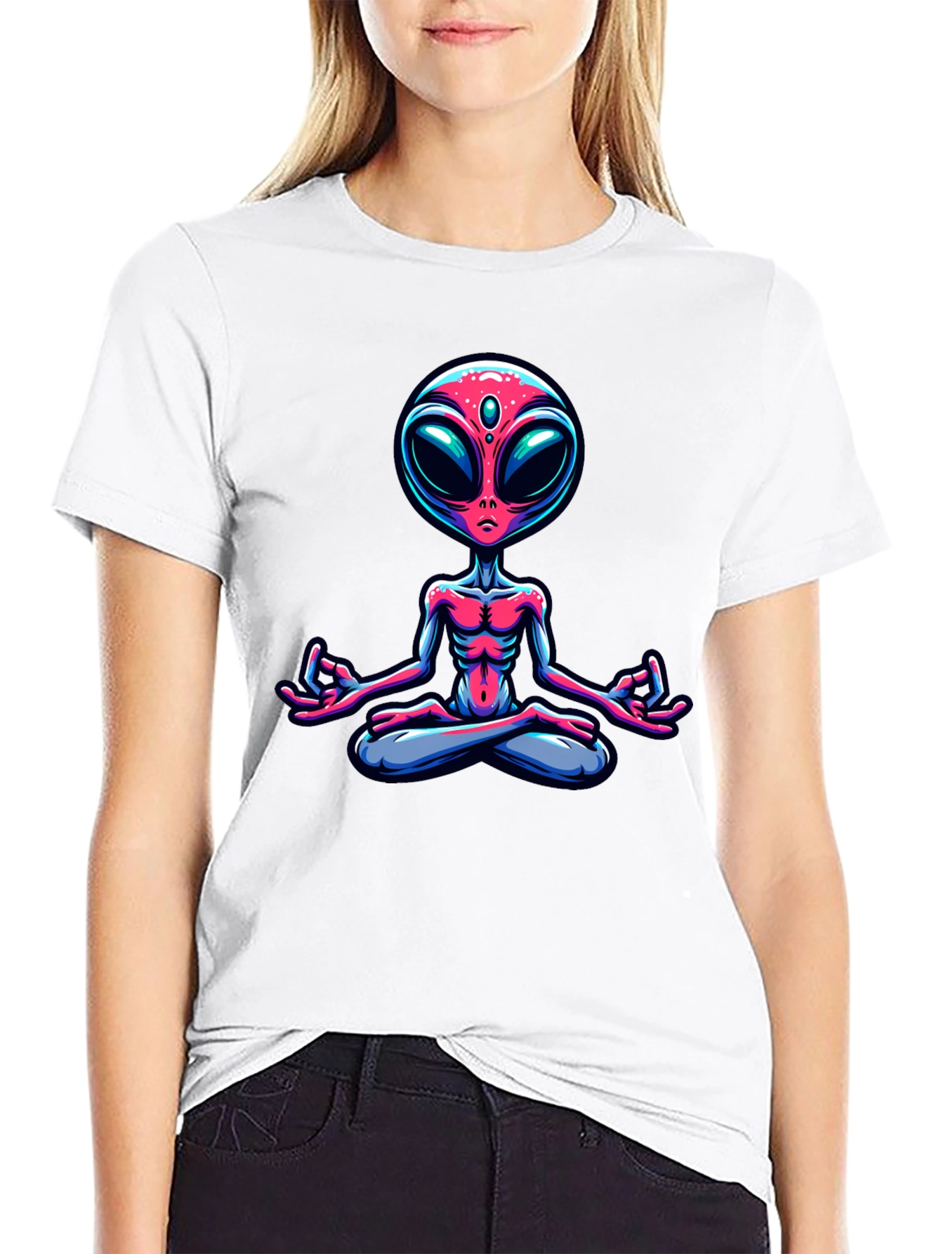 Meditating Alien Graphic Tee - Cosmic Comfort