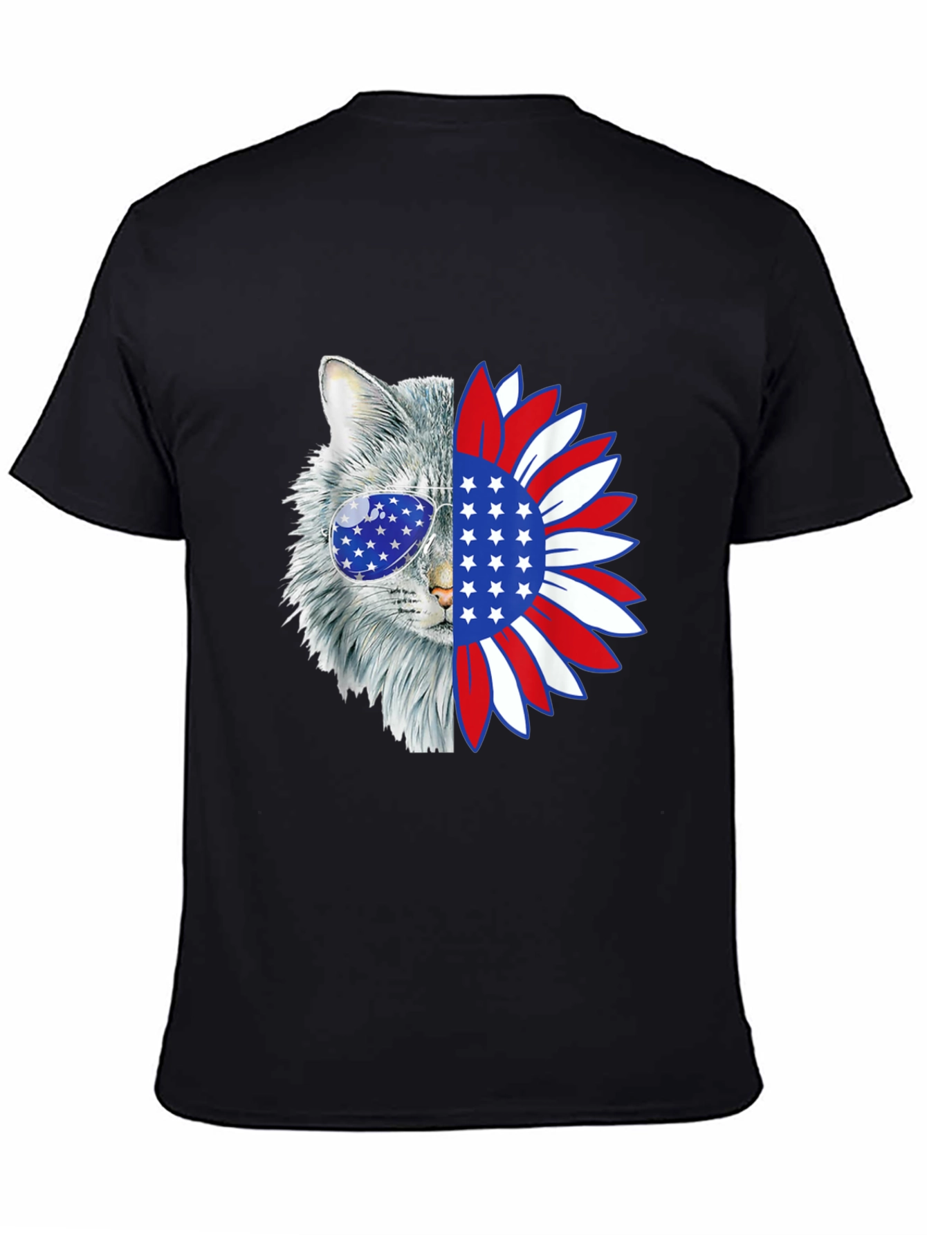 Patriotic Cat Sunflower Graphic T-Shirt