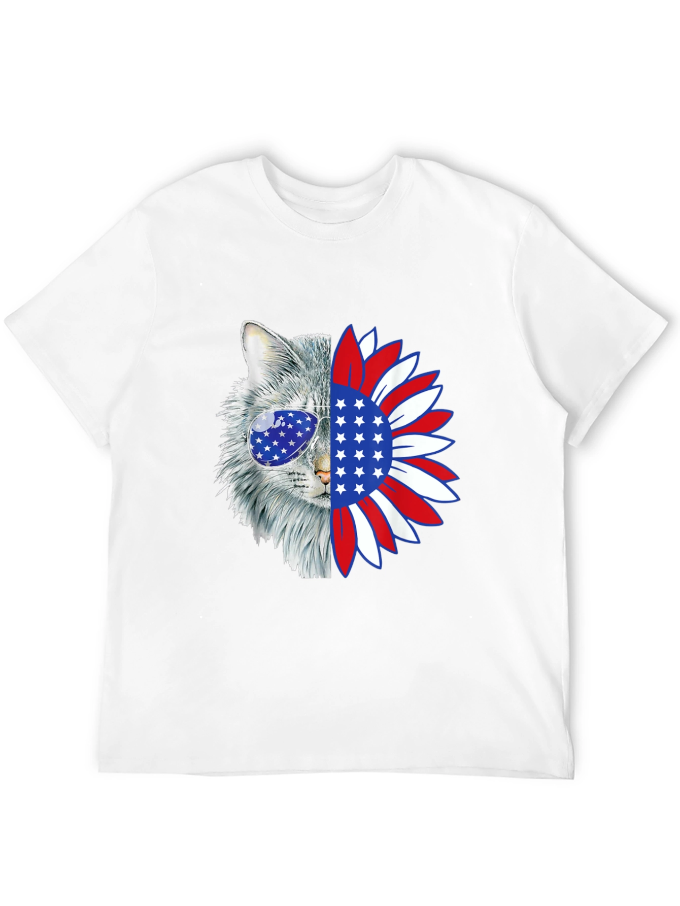 Patriotic Cat Sunflower Graphic T-Shirt