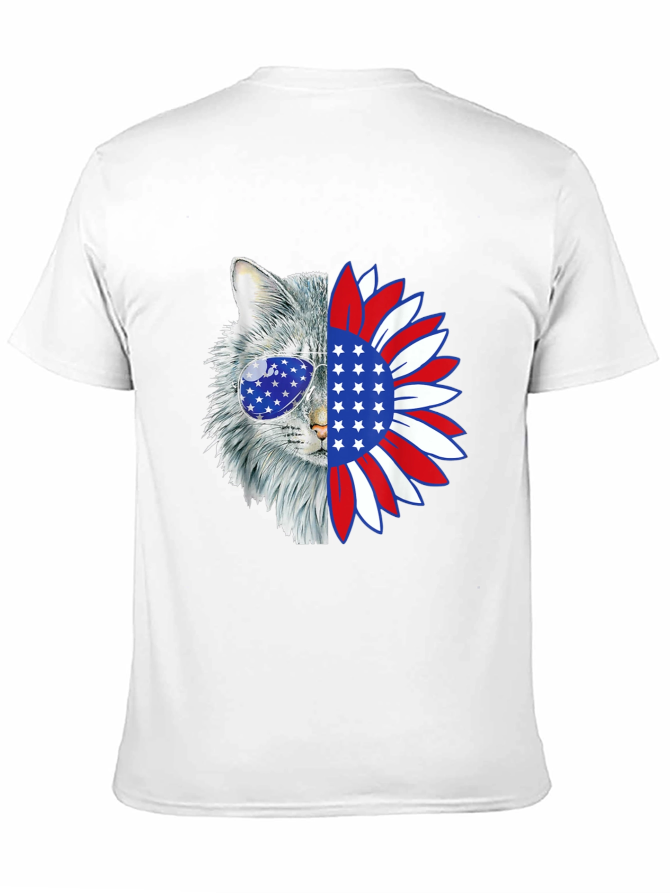 Patriotic Cat Sunflower Graphic T-Shirt