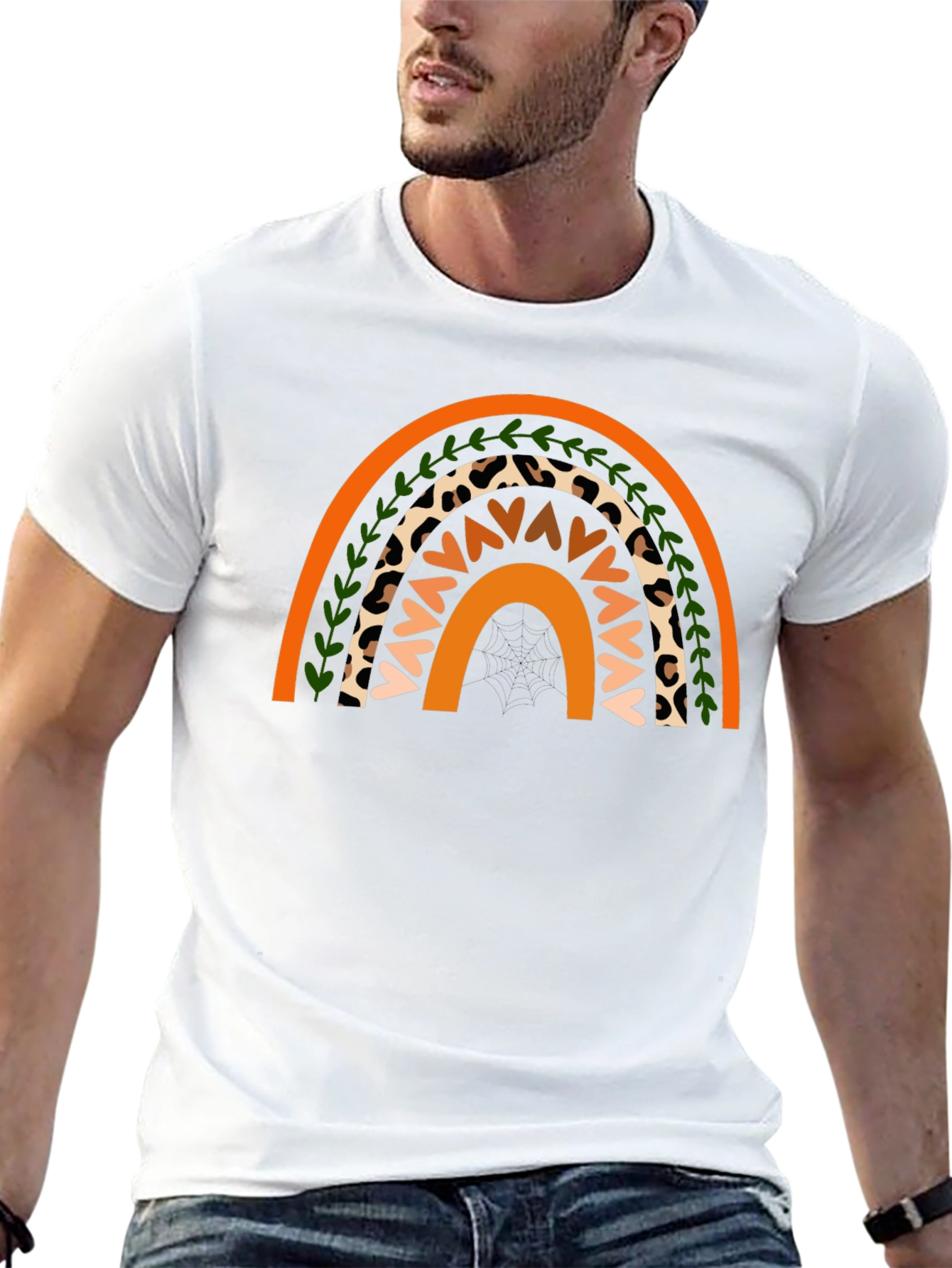 Boho Rainbow Graphic Tee - Stylish Mens Black T-Shirt