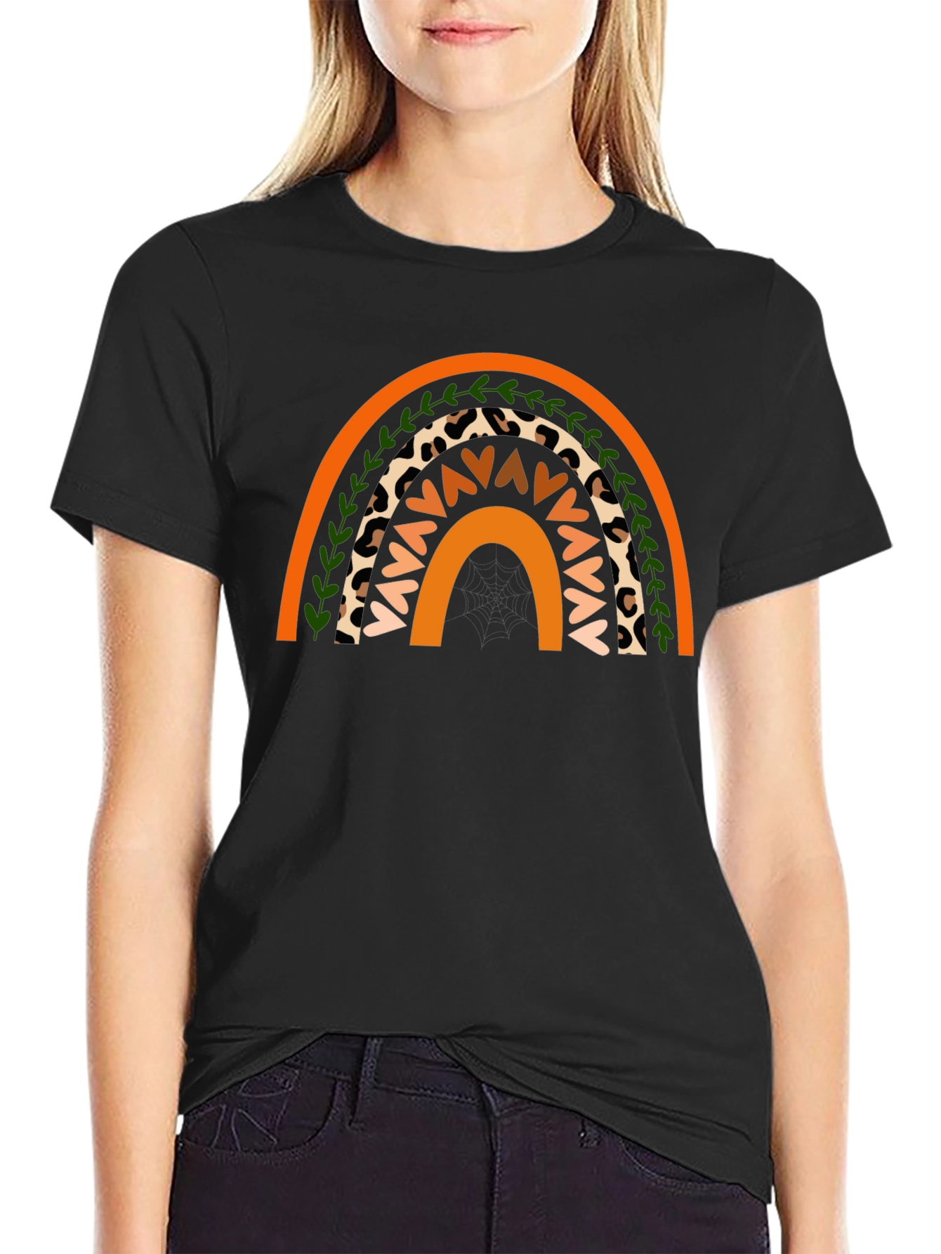 Boho Rainbow Graphic Tee - Stylish Mens Black T-Shirt