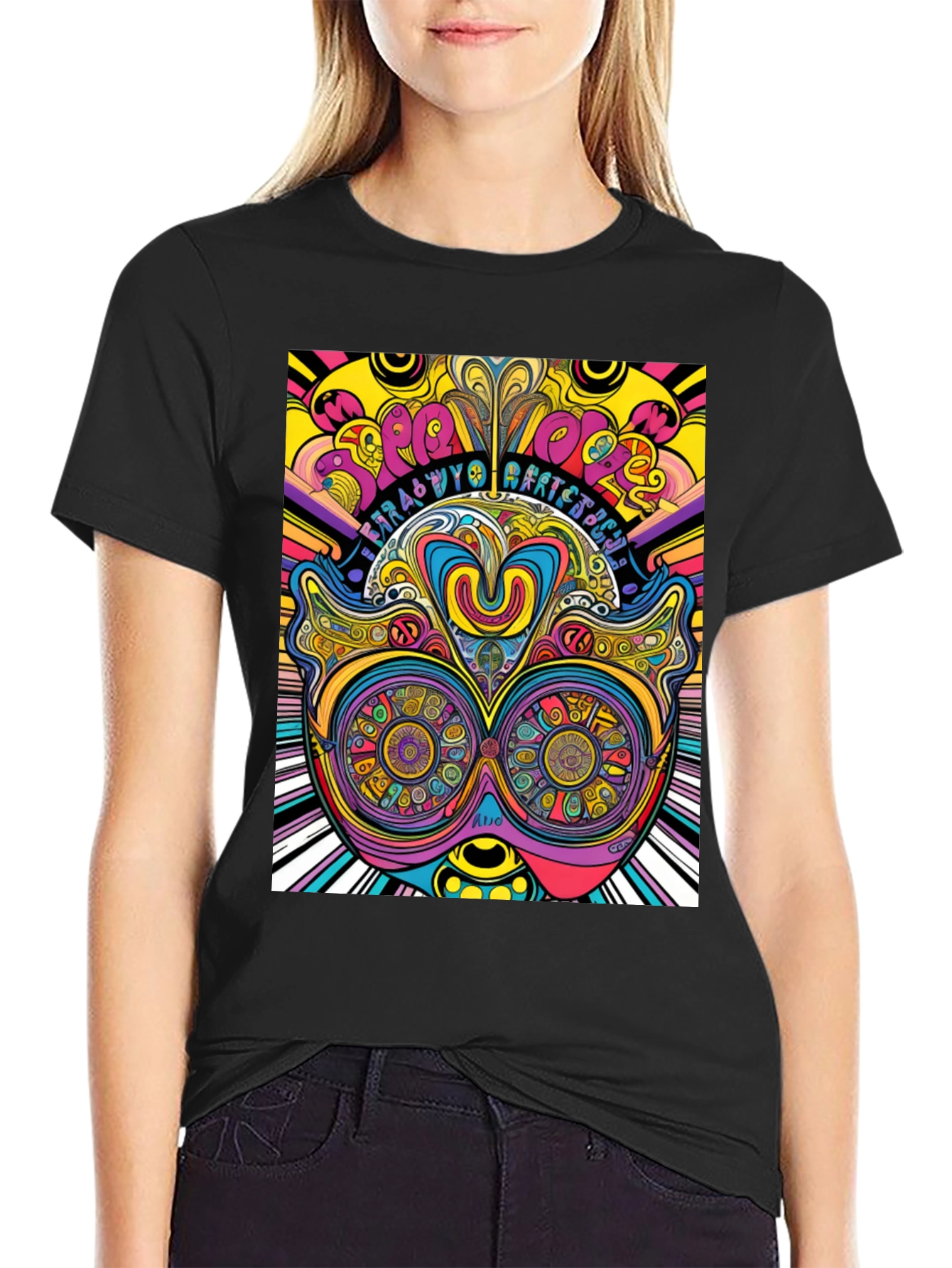Psychedelic Graphic Print Black T-Shirt