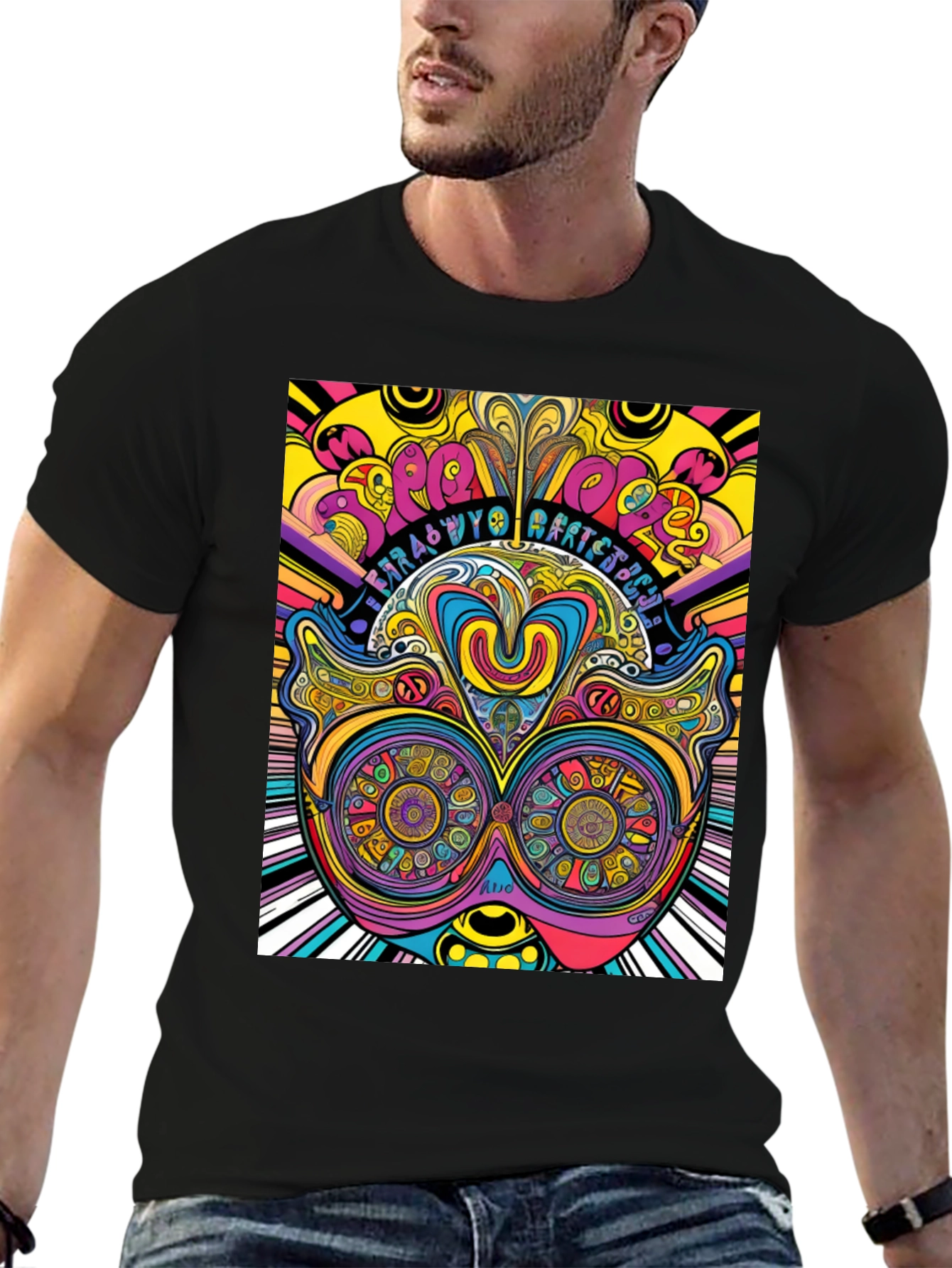 Psychedelic Graphic Print Black T-Shirt