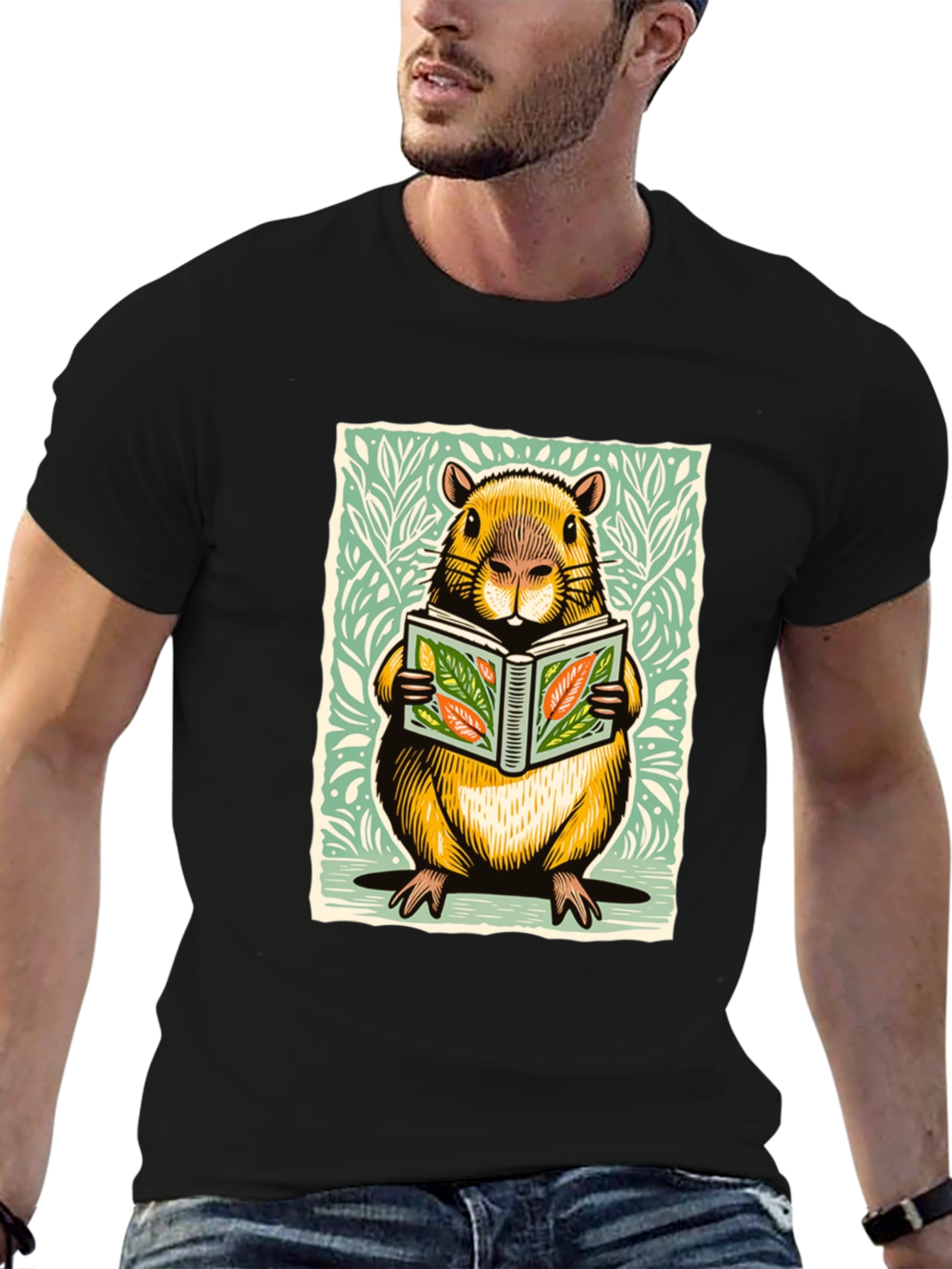 Beaver Reading Book Graphic Tee - Unique Design