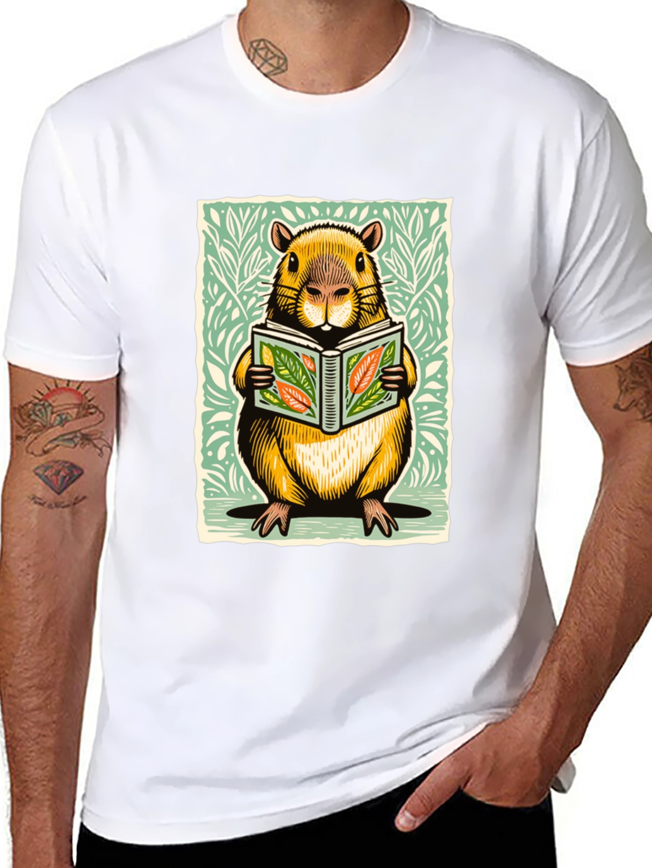 Beaver Reading Book Graphic Tee - Unique Design
