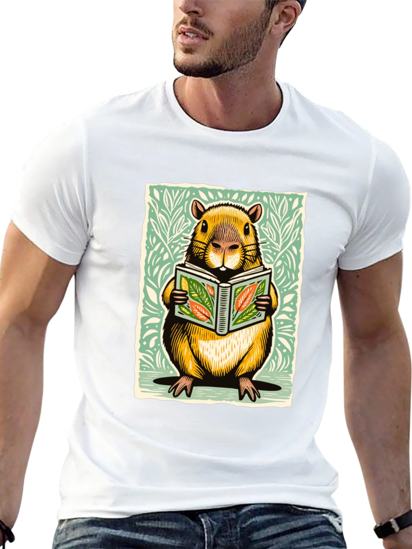 Beaver Reading Book Graphic Tee - Unique Design