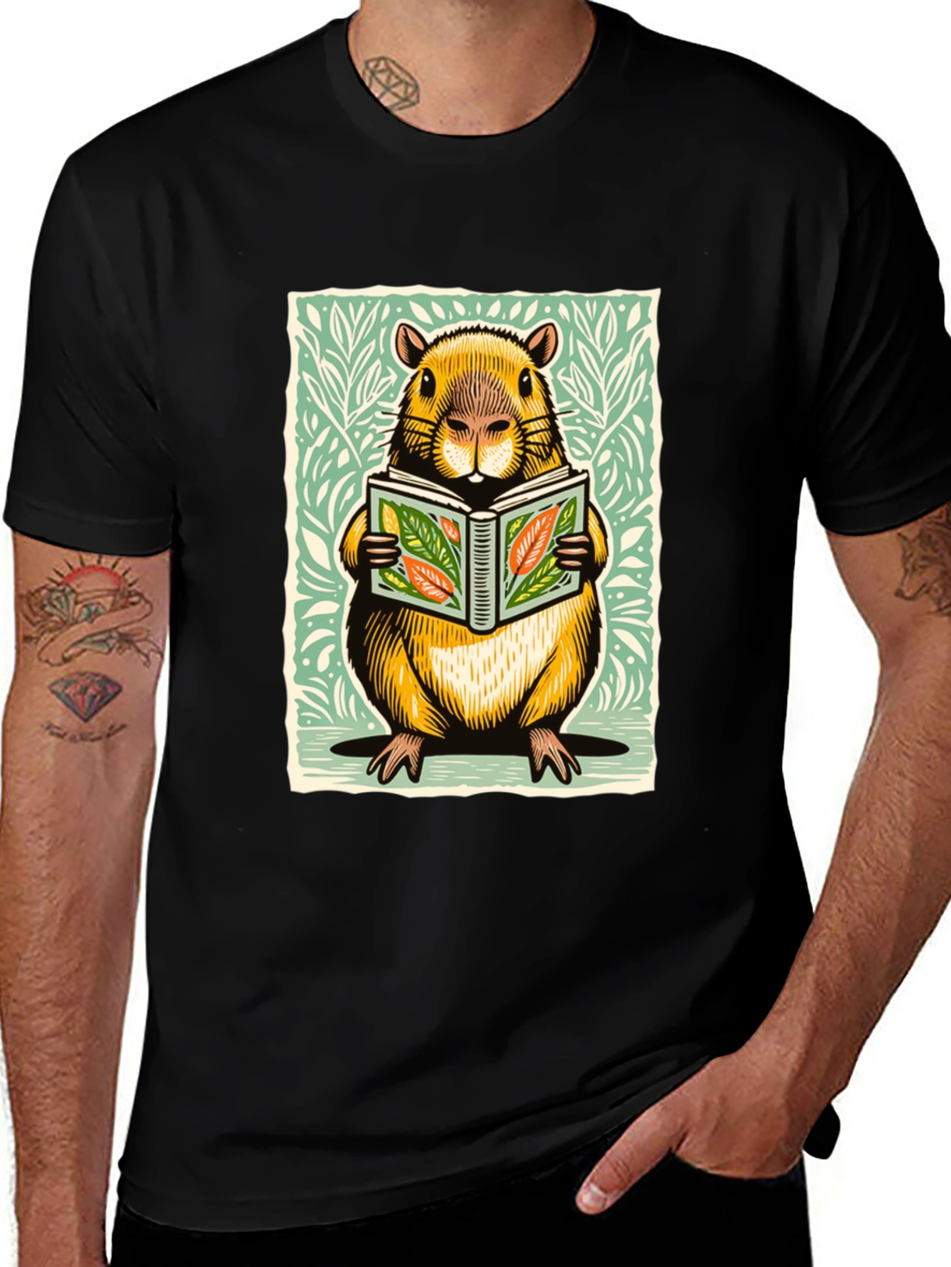 Beaver Reading Book Graphic Tee - Unique Design
