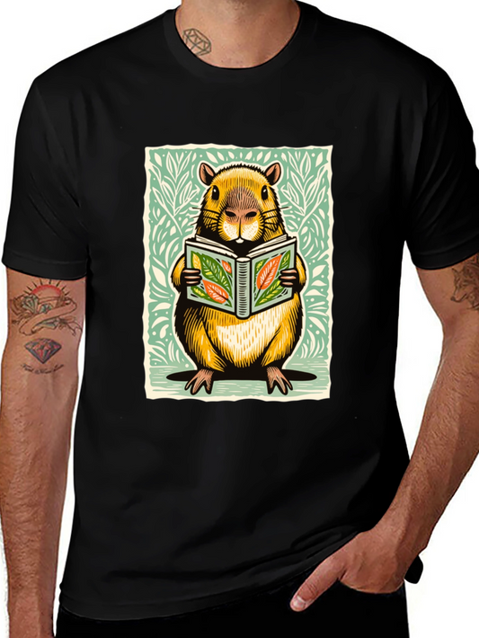 Beaver Reading Book Graphic Tee - Unique Design
