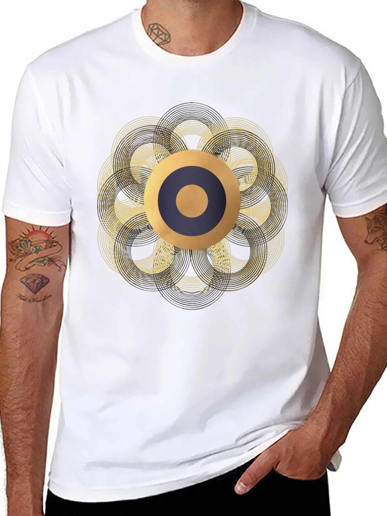 Abstract Geometric Circle T-Shirt - Black
