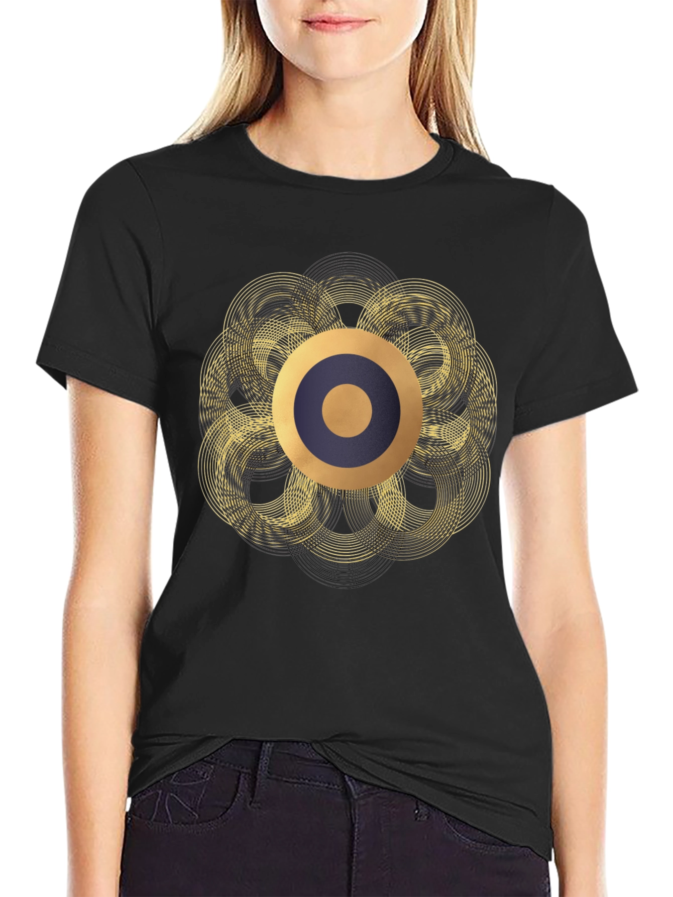 Abstract Geometric Circle T-Shirt - Black