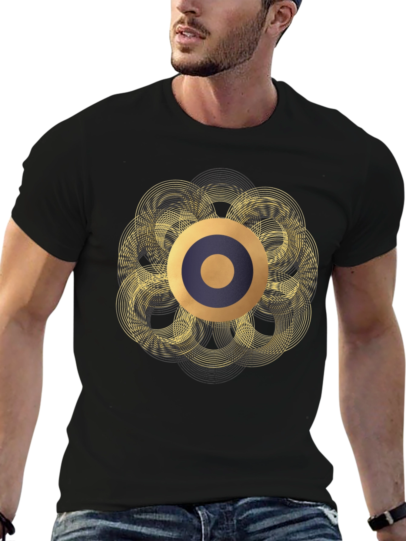 Abstract Geometric Circle T-Shirt - Black