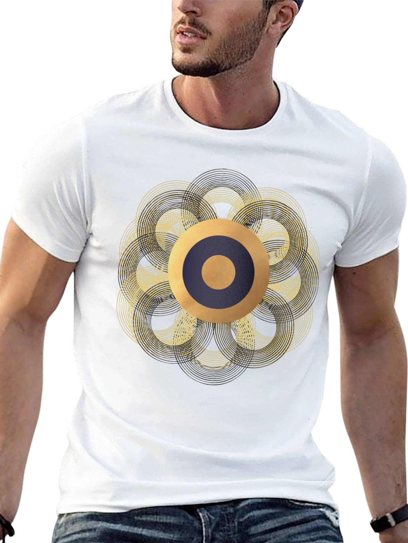 Abstract Geometric Circle T-Shirt - Black
