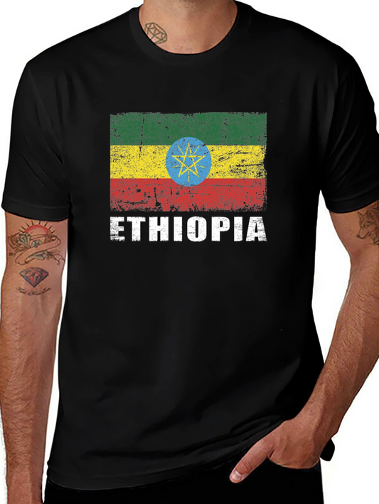 Ethiopia Flag Graphic T-Shirt - Distressed Design