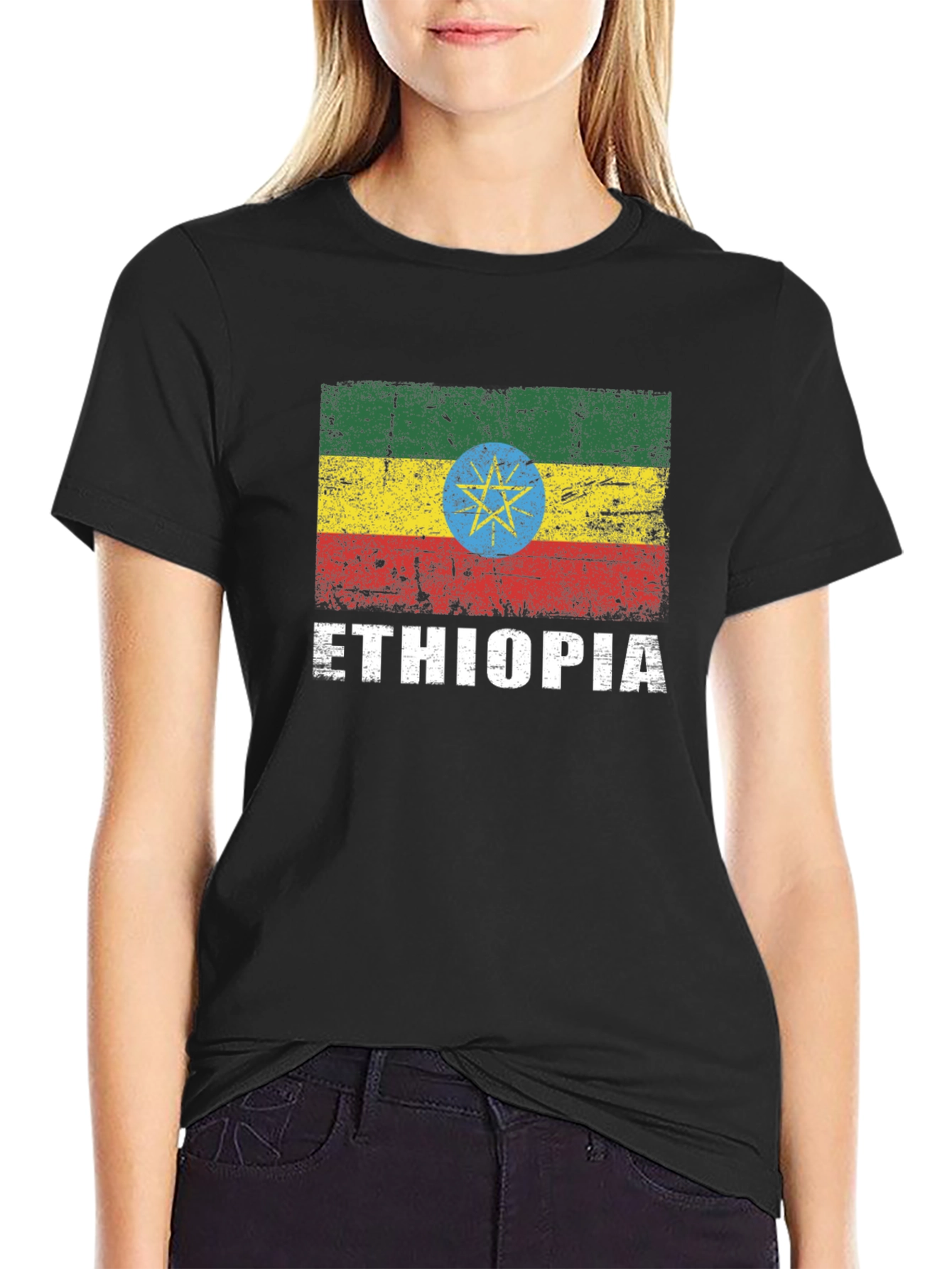 Ethiopia Flag Graphic T-Shirt - Distressed Design