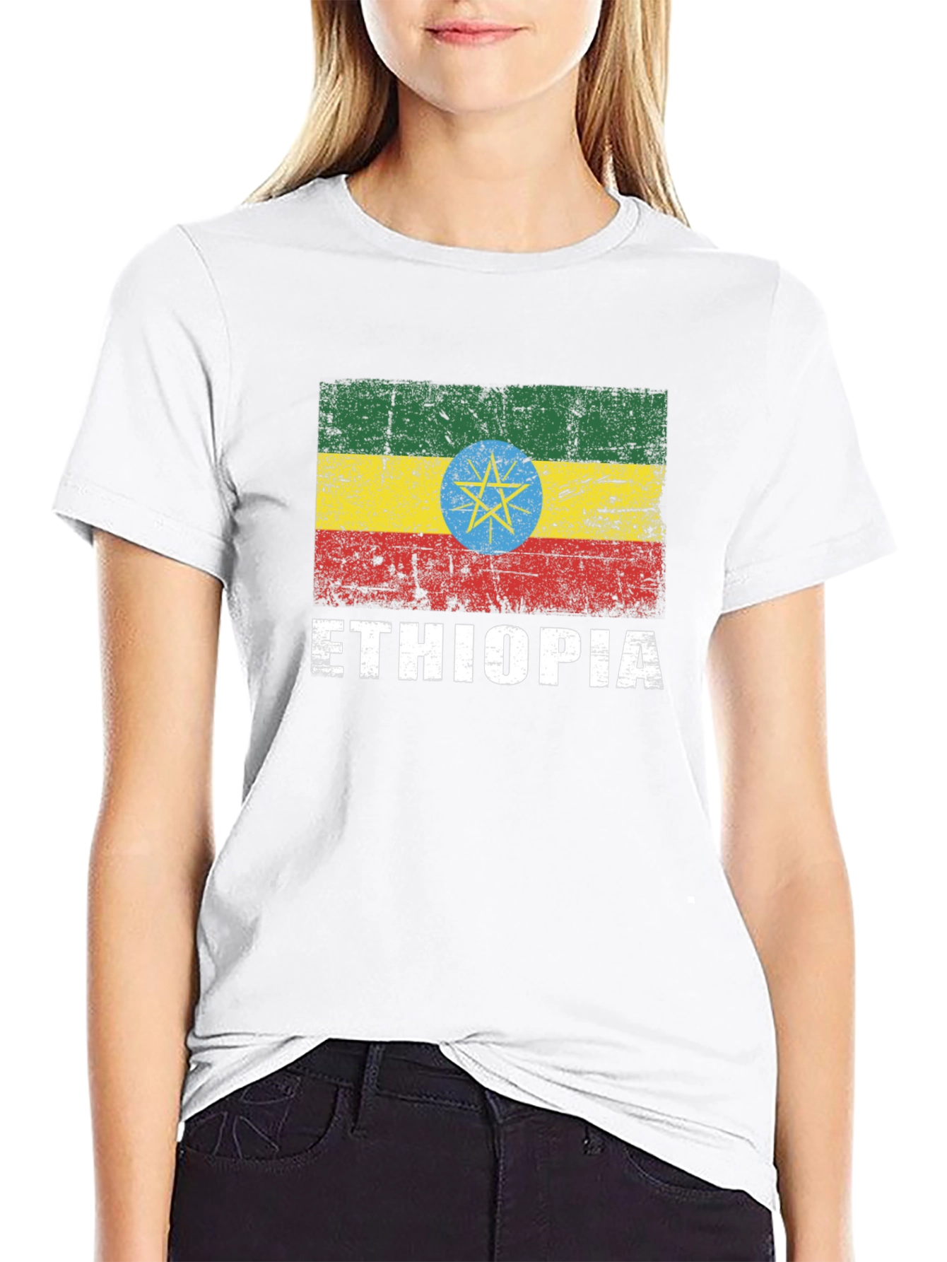 Ethiopia Flag Graphic T-Shirt - Distressed Design
