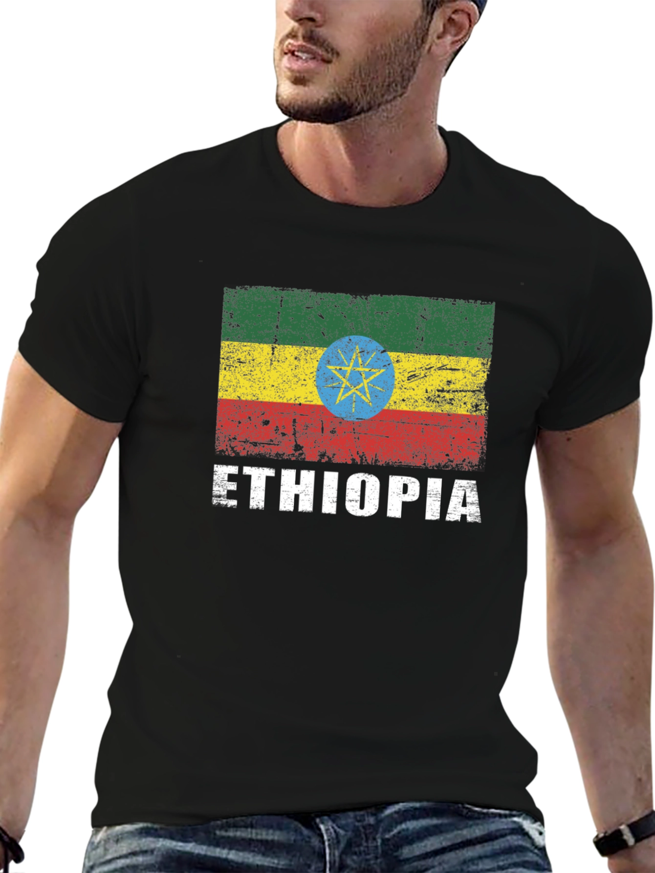 Ethiopia Flag Graphic T-Shirt - Distressed Design