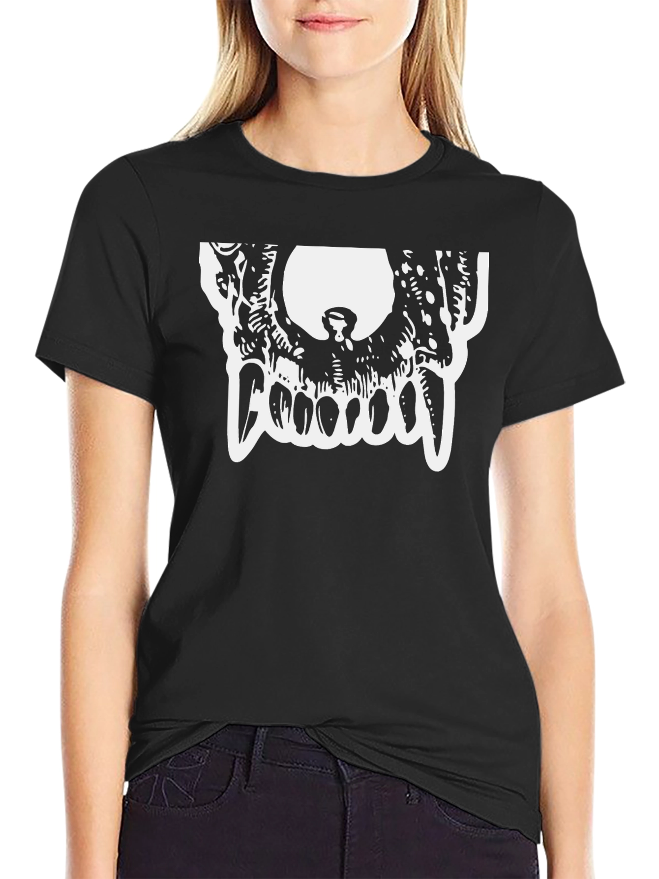 Black T-Shirt with Monstrous Jaws Graphic