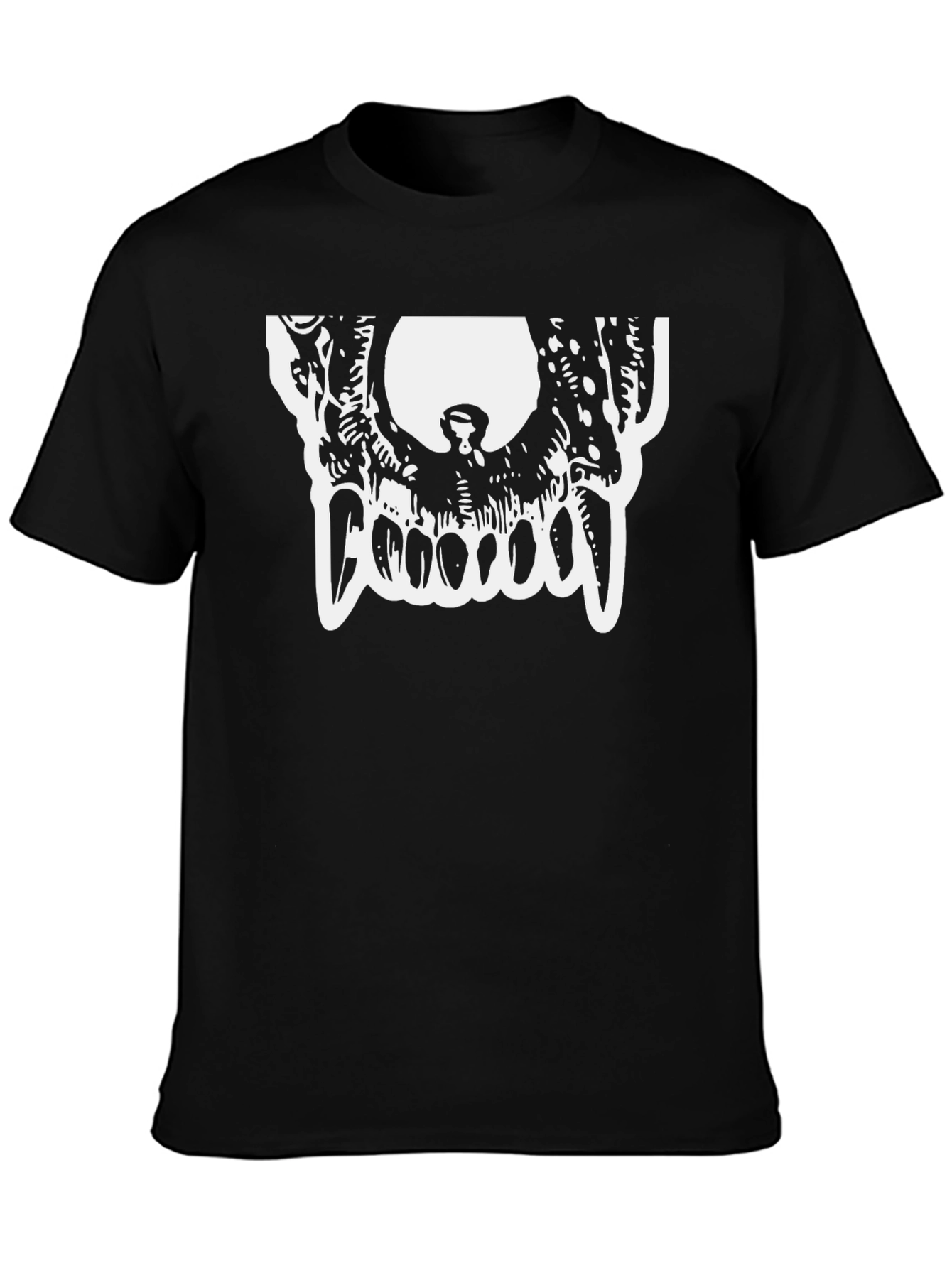 Black T-Shirt with Monstrous Jaws Graphic