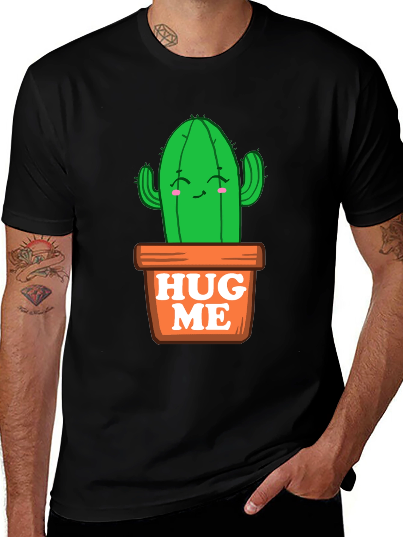 Cute Cactus Hug Me T-Shirt - Black