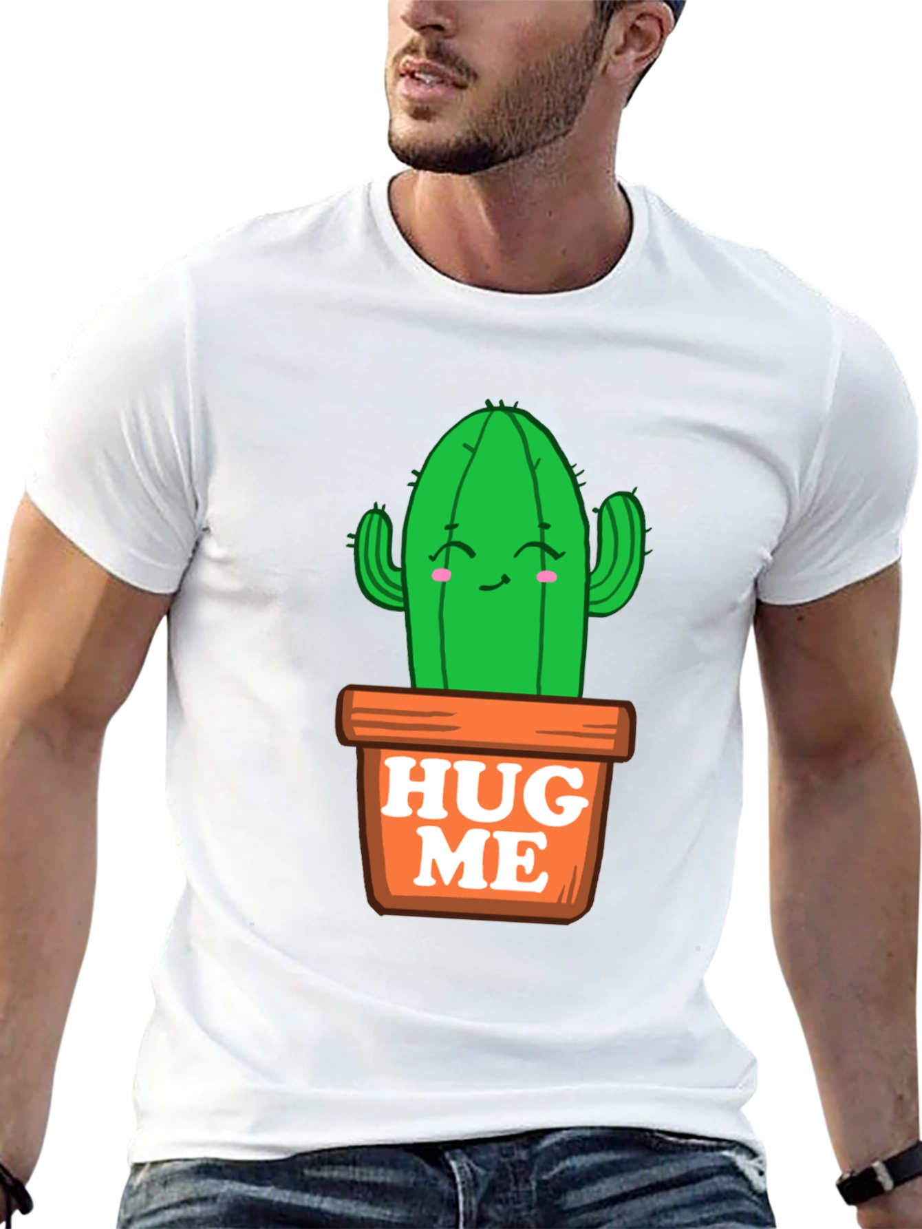 Cute Cactus Hug Me T-Shirt - Black