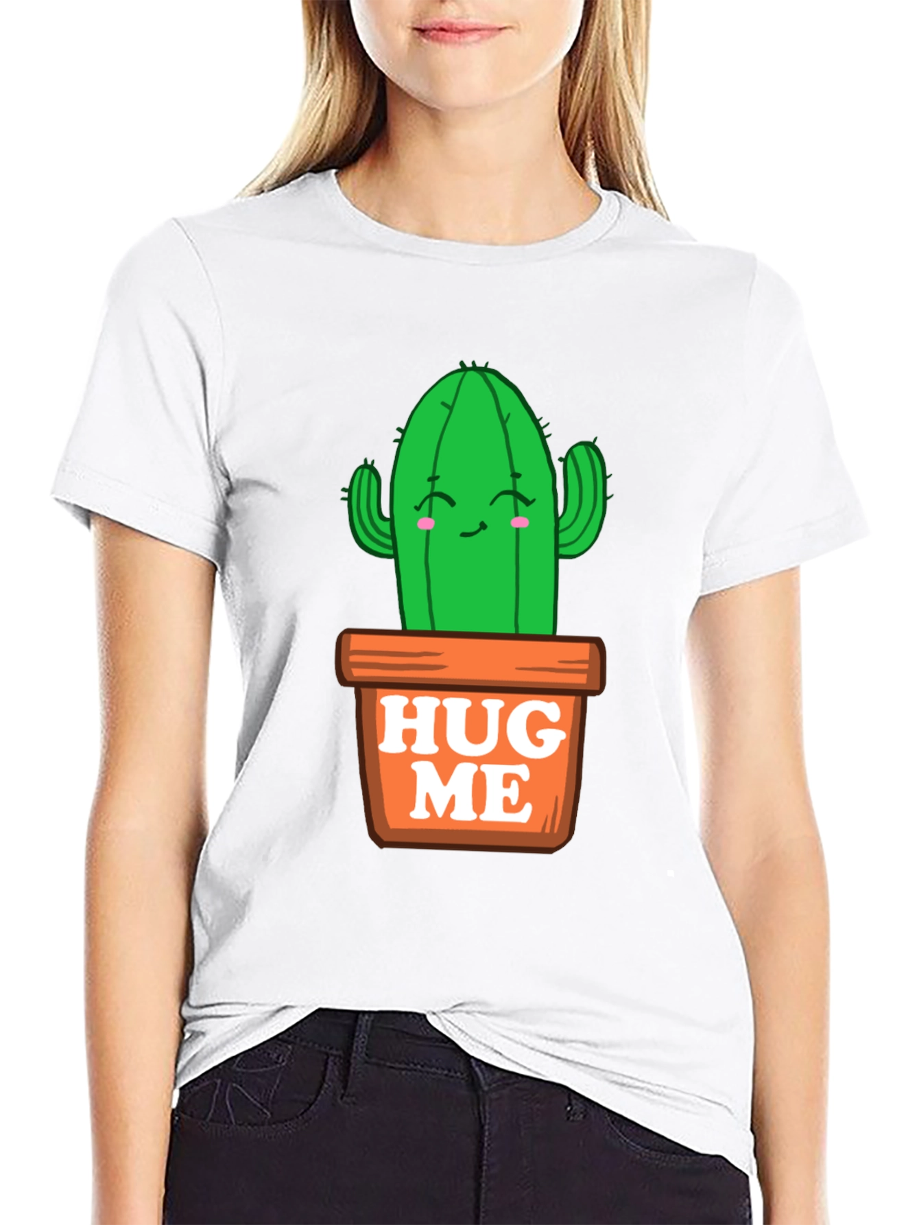 Cute Cactus Hug Me T-Shirt - Black