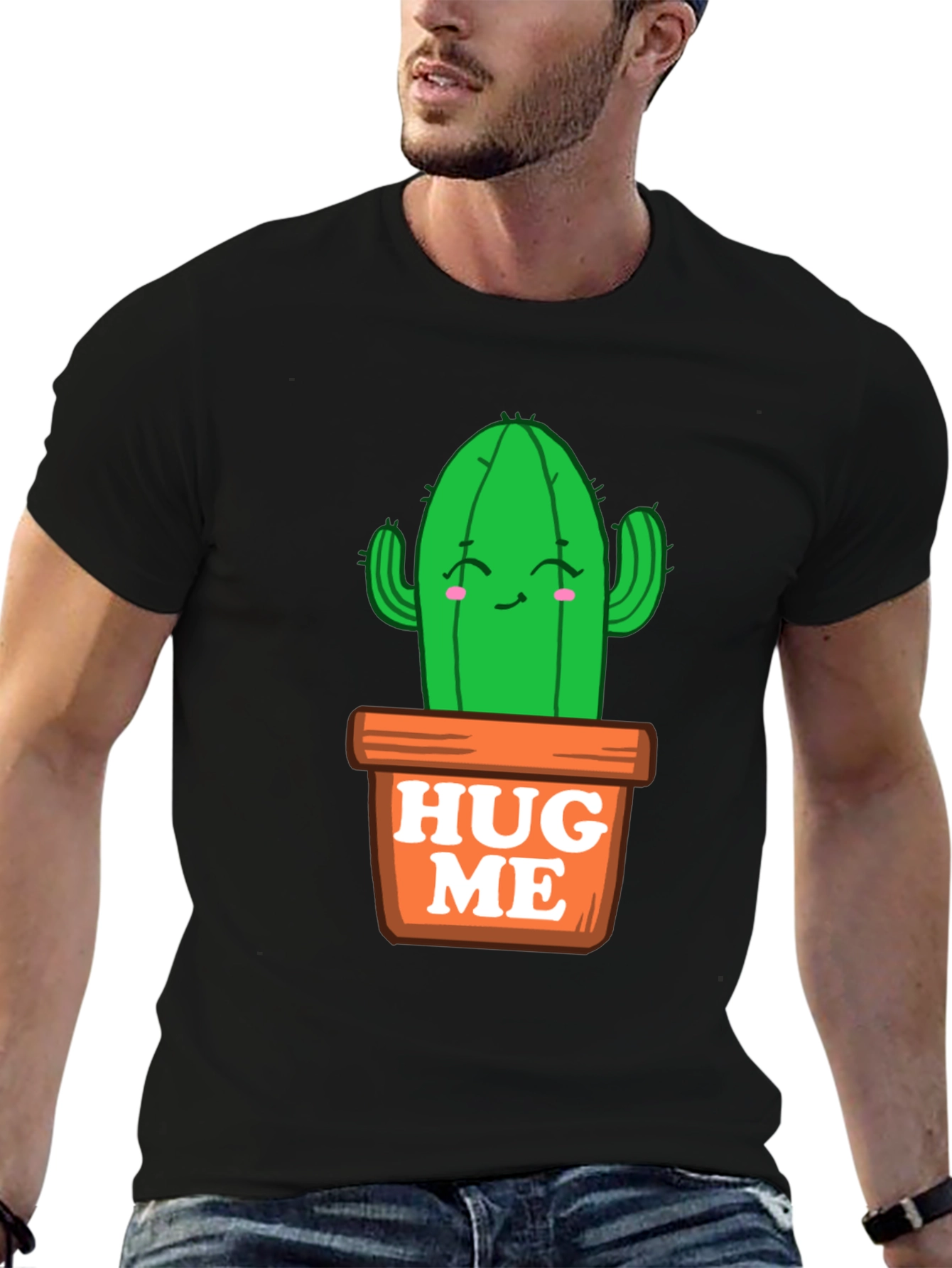 Cute Cactus Hug Me T-Shirt - Black