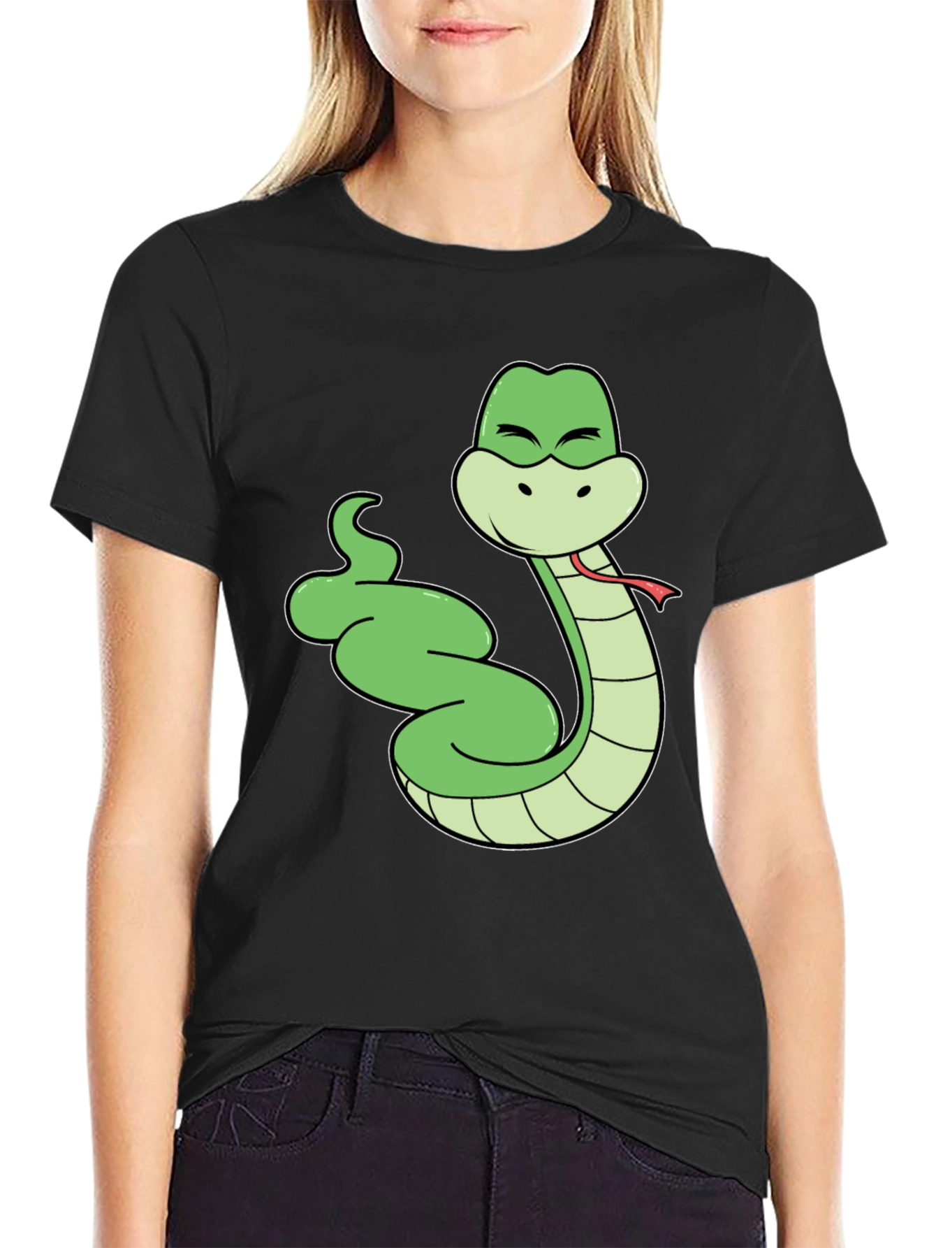 Cartoon Snake T-Shirt - Black Cotton Tee