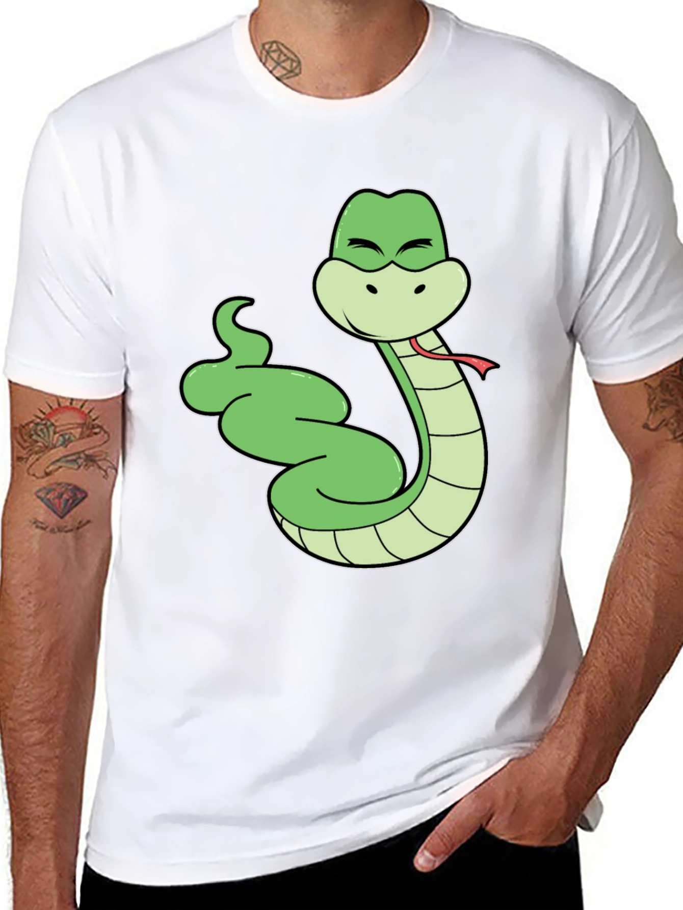 Cartoon Snake T-Shirt - Black Cotton Tee