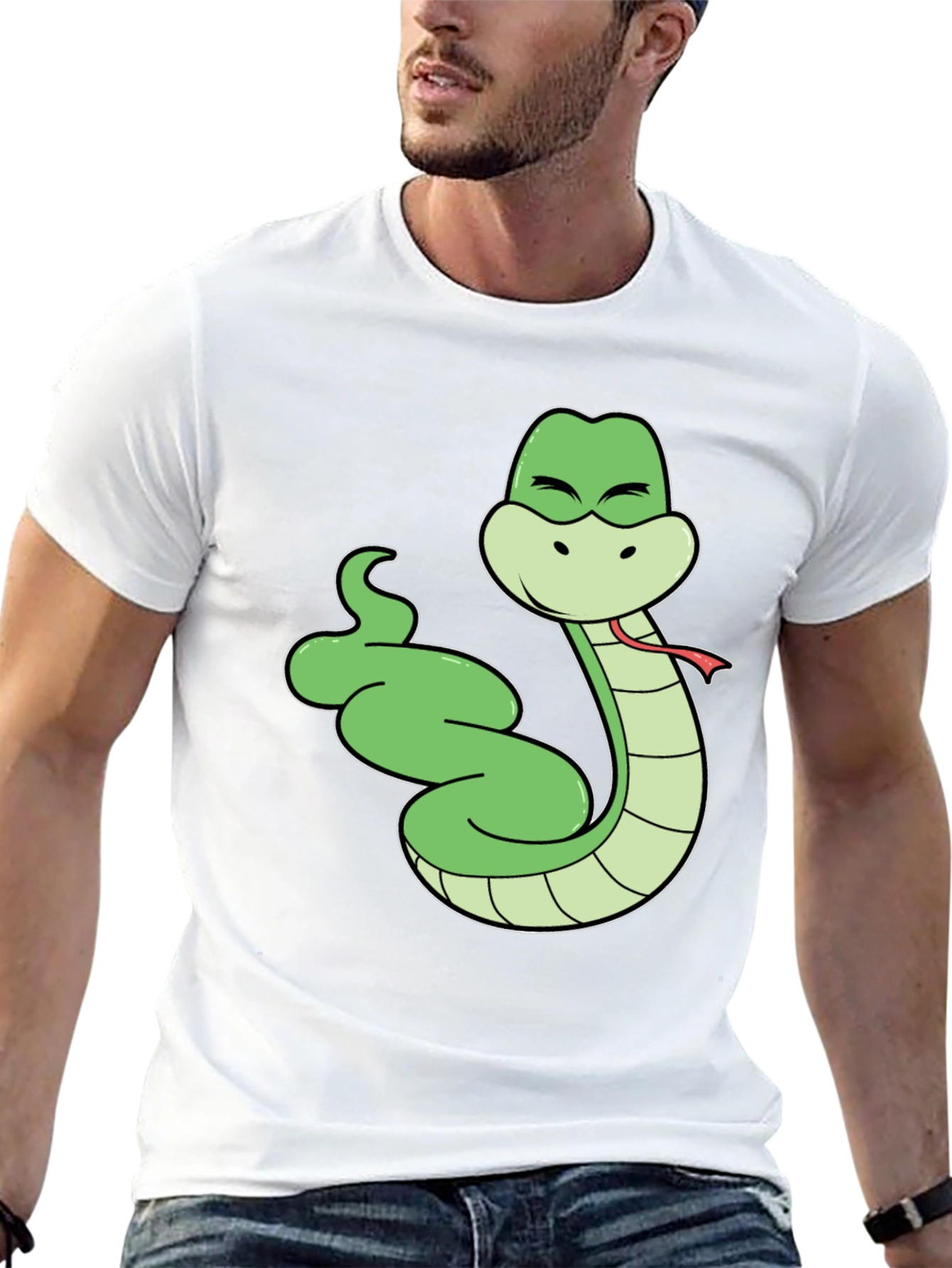 Cartoon Snake T-Shirt - Black Cotton Tee