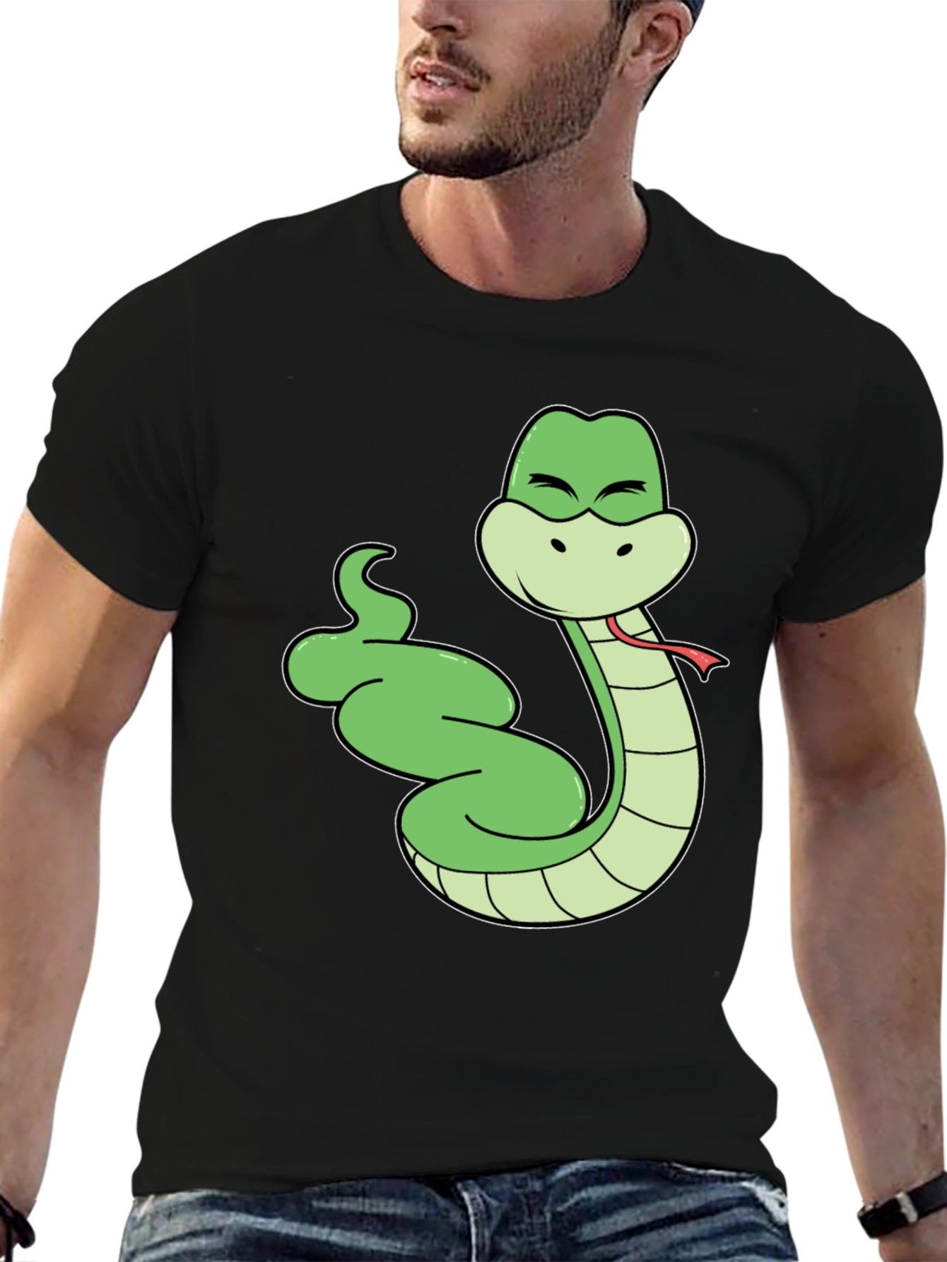 Cartoon Snake T-Shirt - Black Cotton Tee