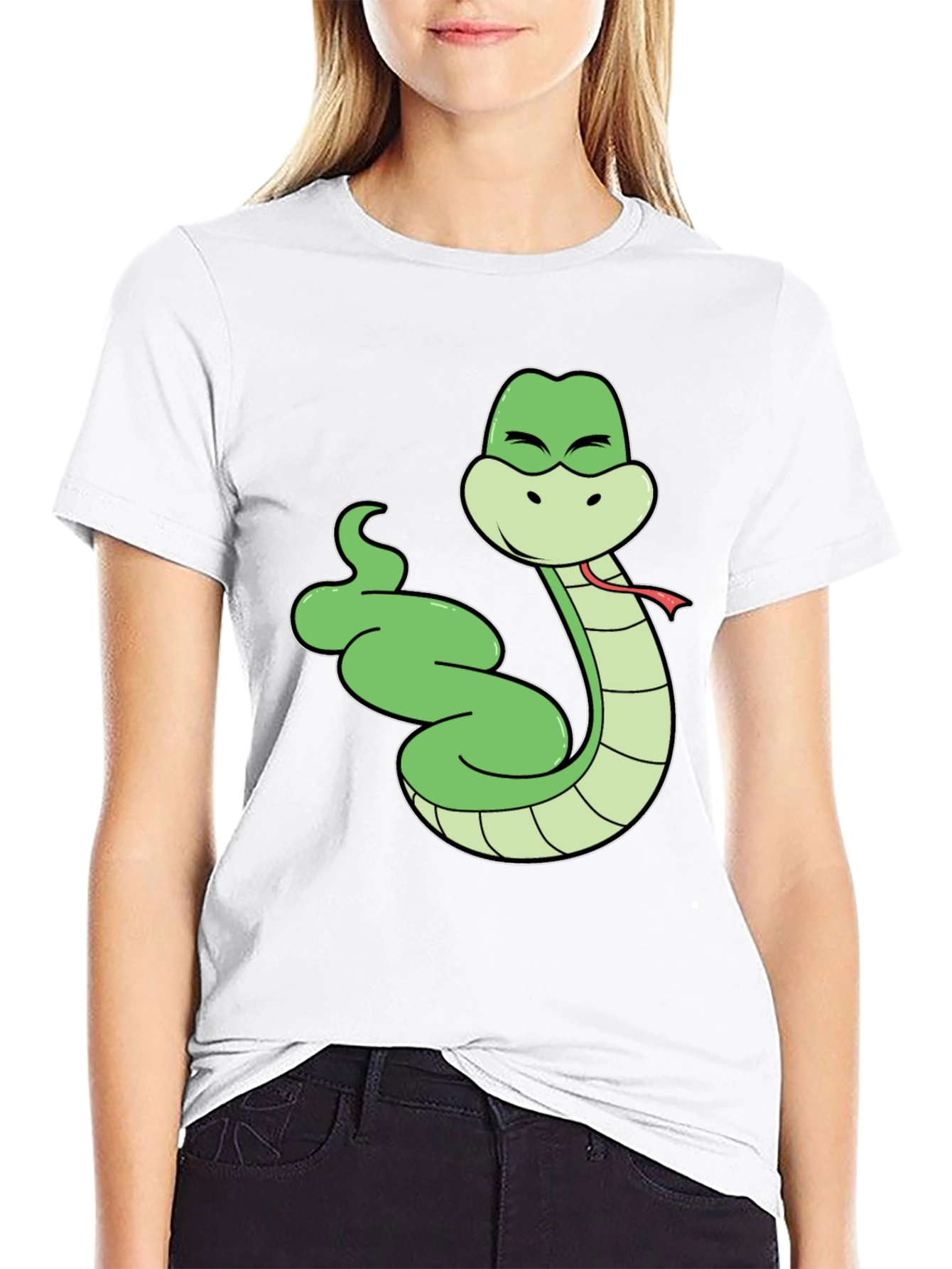 Cartoon Snake T-Shirt - Black Cotton Tee