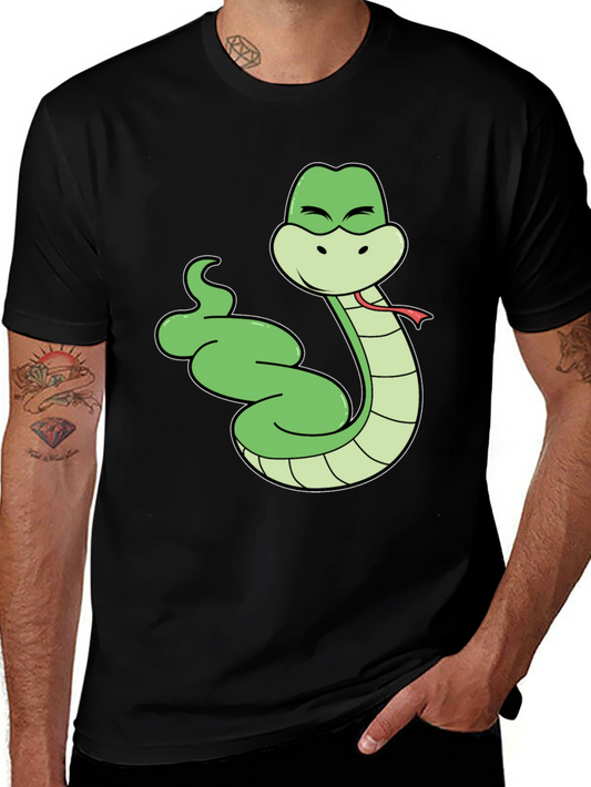 Cartoon Snake T-Shirt - Black Cotton Tee