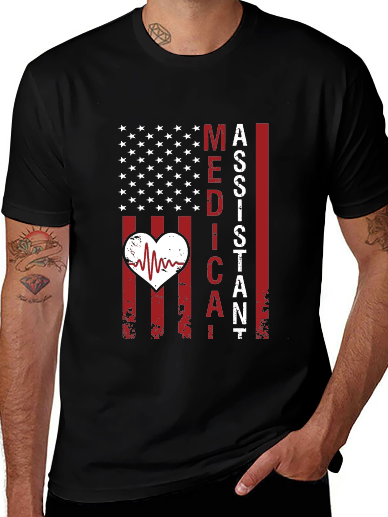 Medical Assistant American Flag Heartbeat T-Shirt