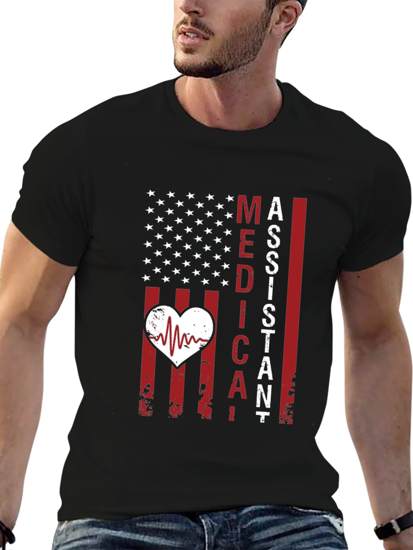 Medical Assistant American Flag Heartbeat T-Shirt