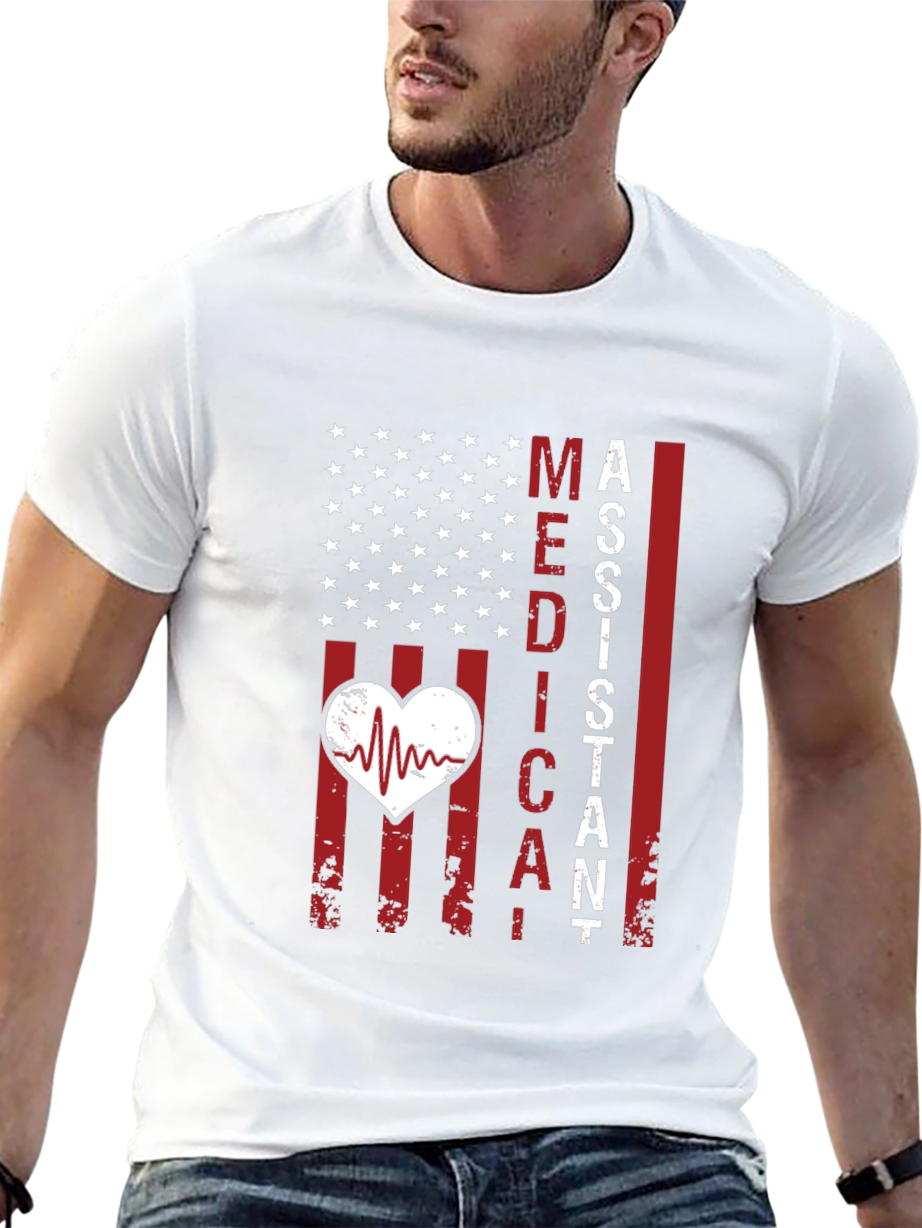 Medical Assistant American Flag Heartbeat T-Shirt