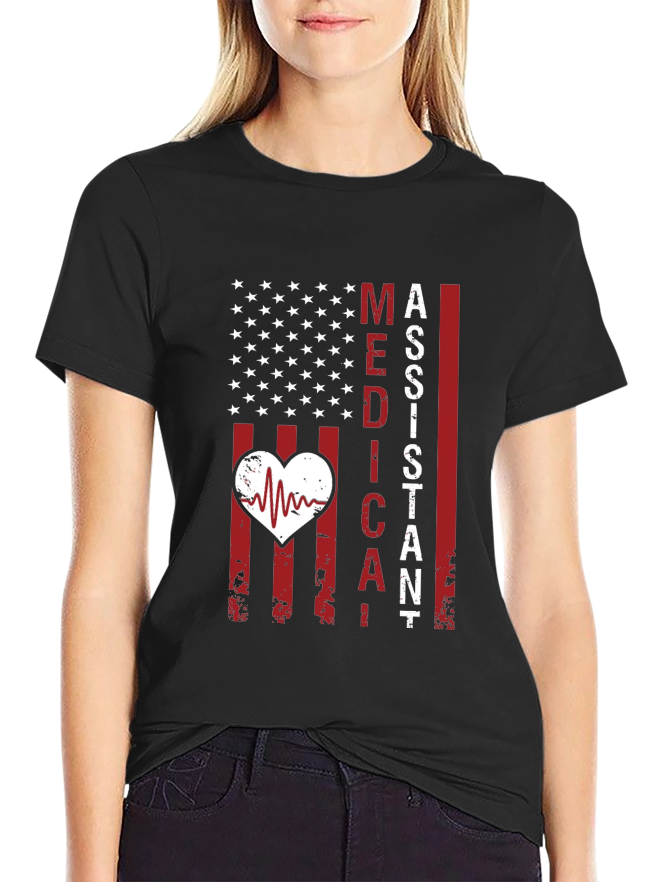 Medical Assistant American Flag Heartbeat T-Shirt