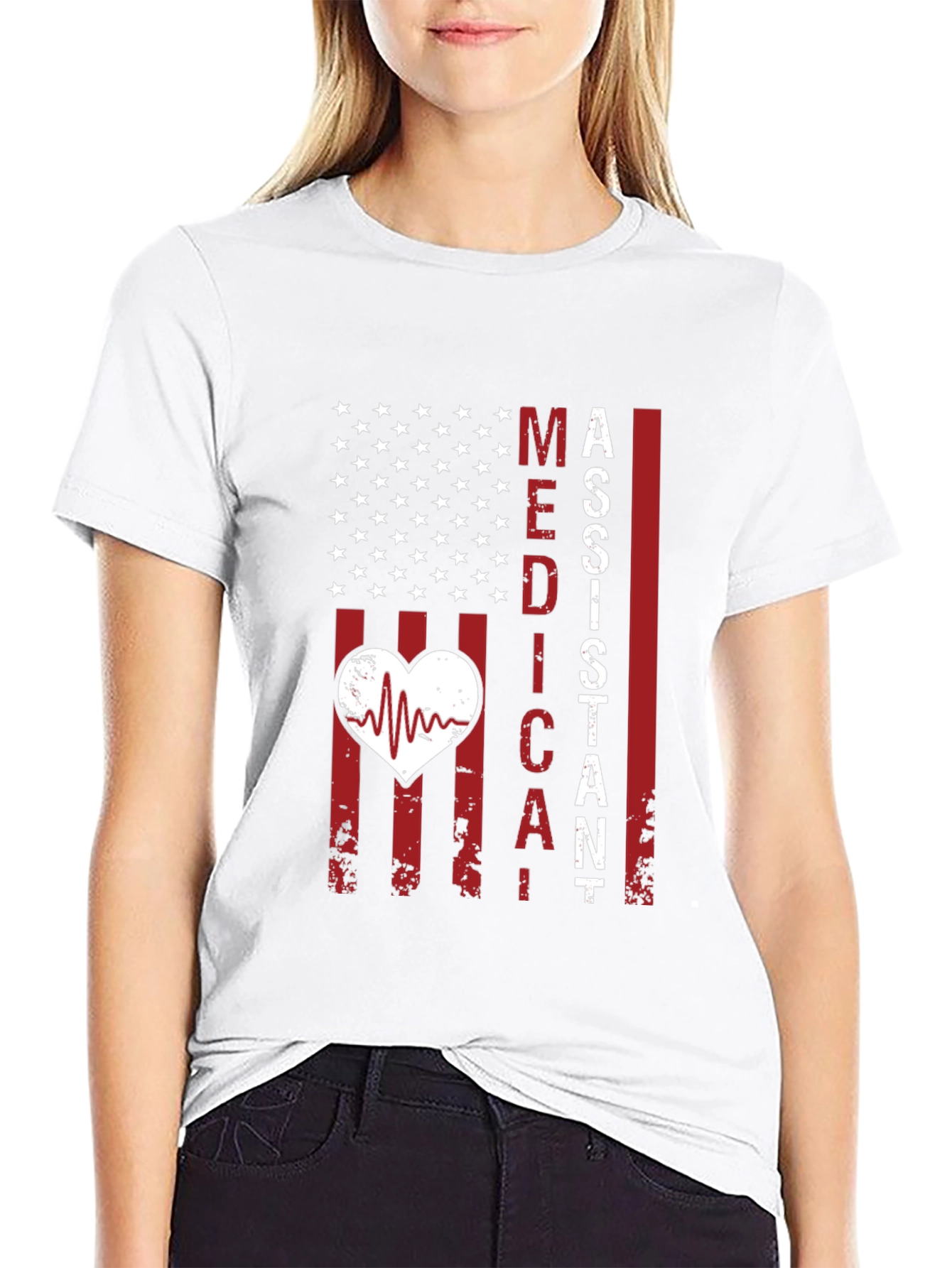 Medical Assistant American Flag Heartbeat T-Shirt
