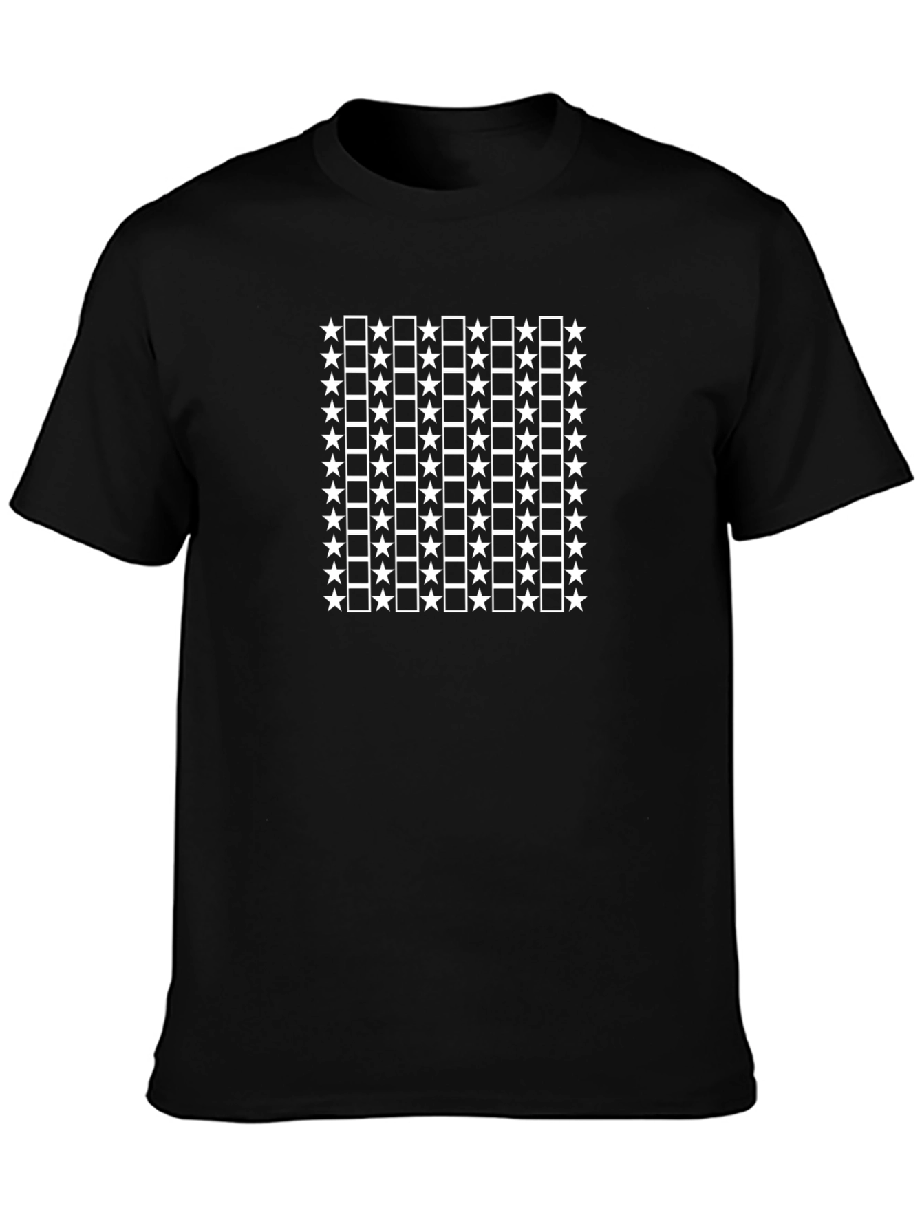 Geometric Star & Square Pattern Black T-Shirt
