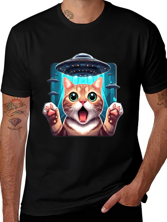 UFO Cat Graphic Tee - Funny Alien Abduction T-Shirt