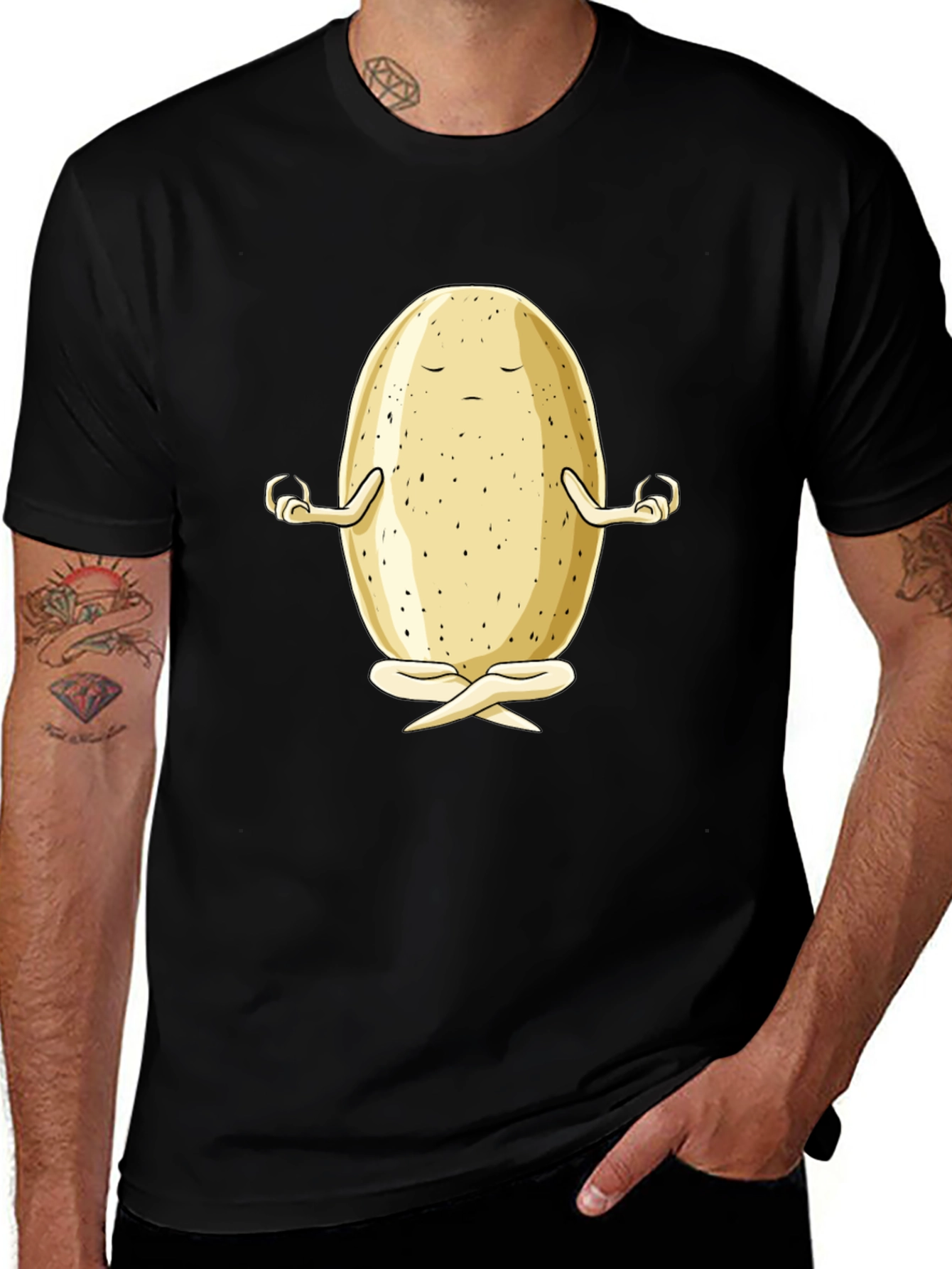 Zen Potato Graphic Tee - Meditating Spud Black T-Shirt