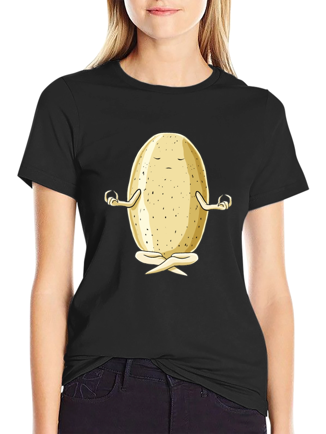 Zen Potato Graphic Tee - Meditating Spud Black T-Shirt