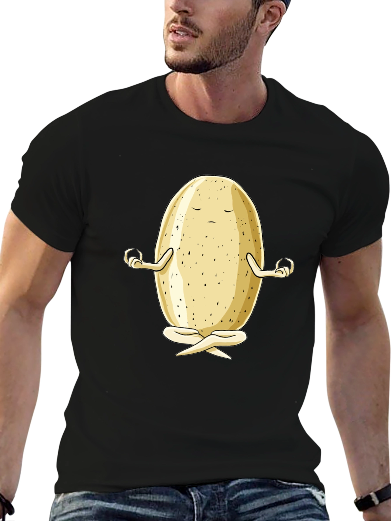 Zen Potato Graphic Tee - Meditating Spud Black T-Shirt