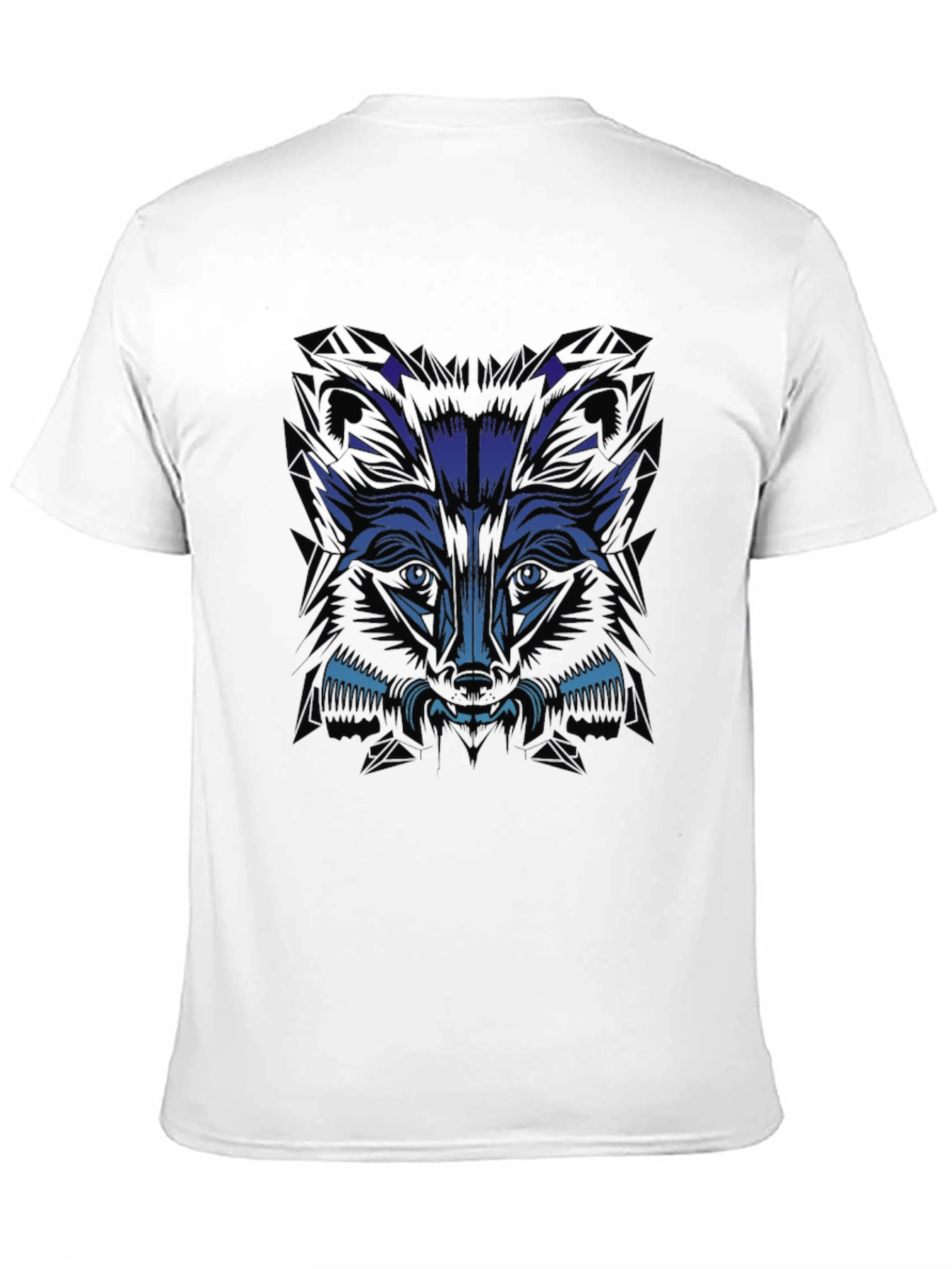 Mens Black T-Shirt with Blue Wolf Graphic