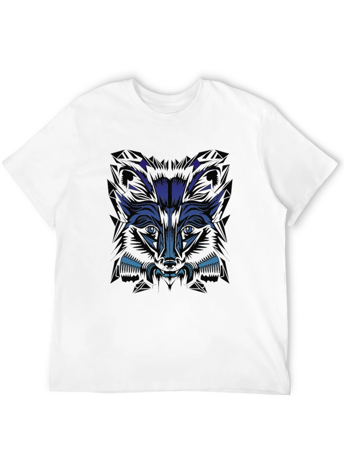 Mens Black T-Shirt with Blue Wolf Graphic
